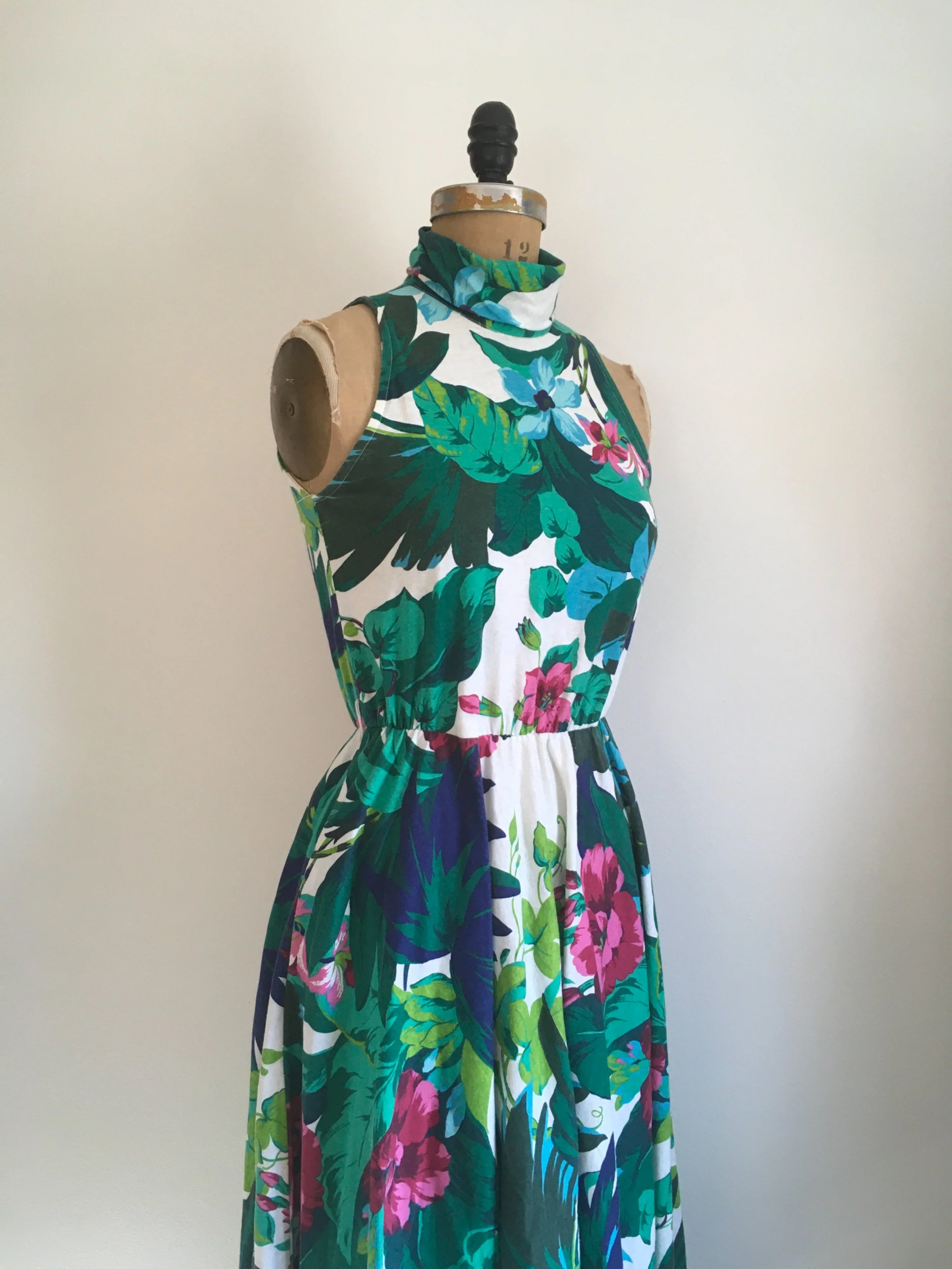 80's Knit Tropical Floral Sleeveless Dress by Positive Attitude - Image 4