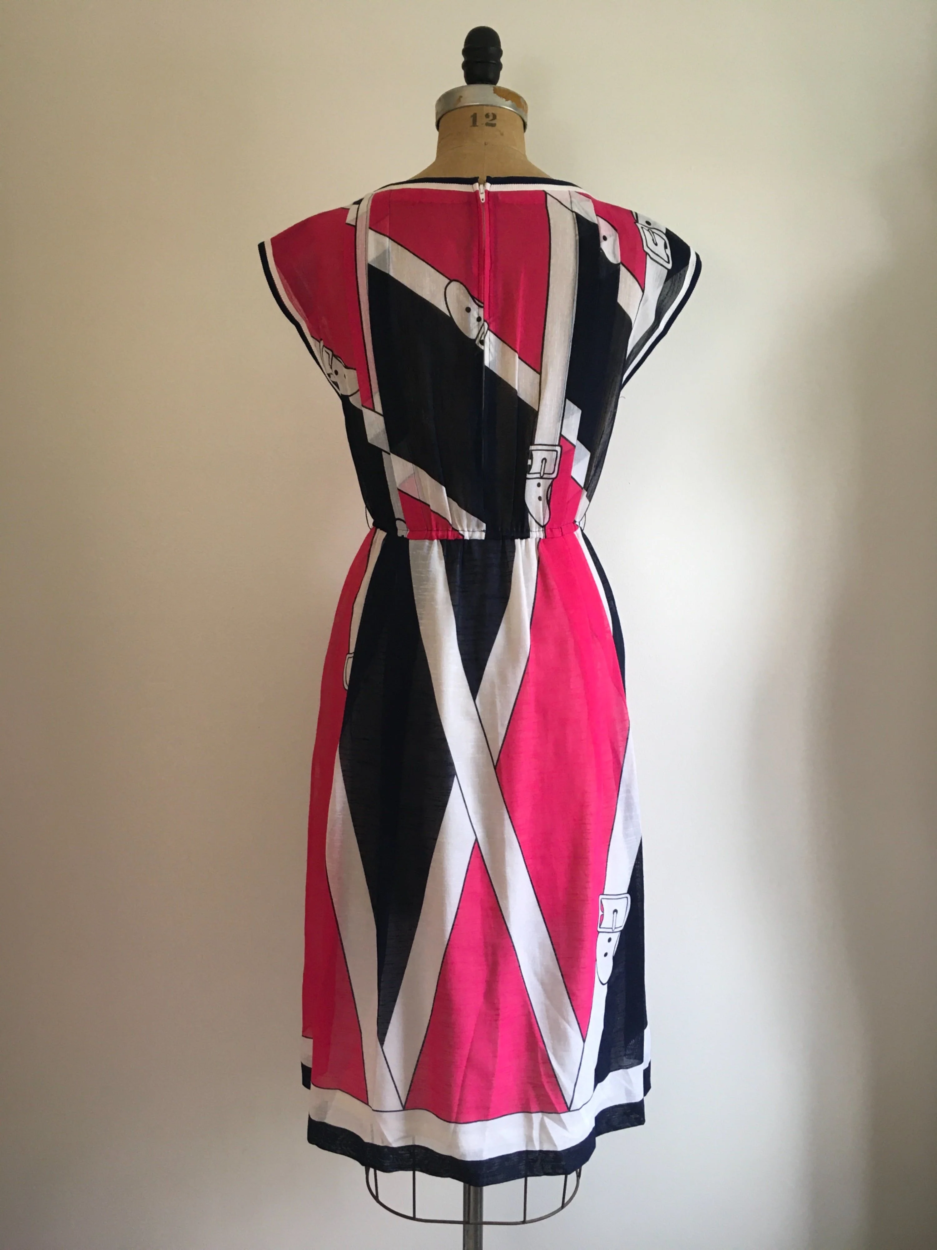 80's Geometric Novelty Print Belted Dress by Sam Lemi - Image 2