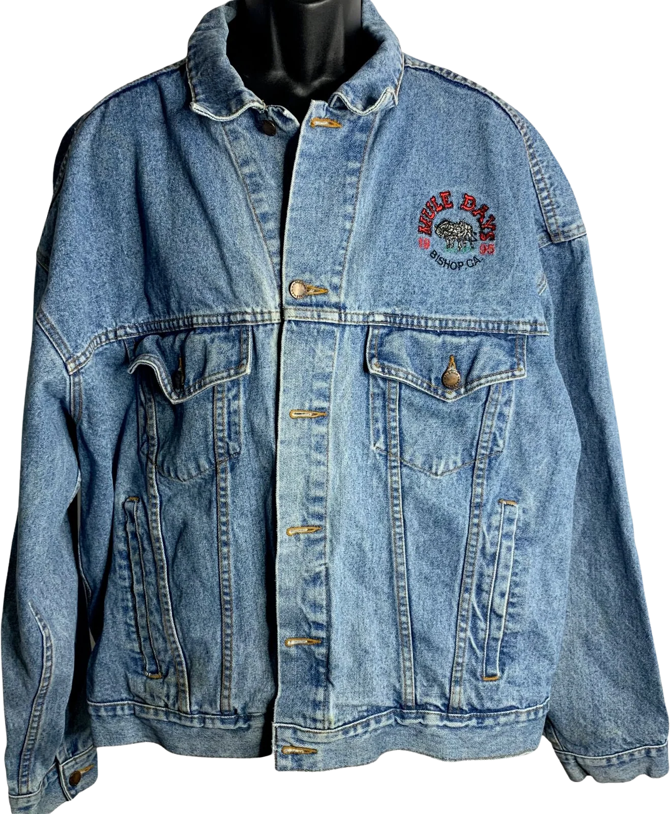 Vintage 1995 Mule Days Denim Trucker Jacket 3xl Med Wash Embroidered by Haleman Jeans Wear