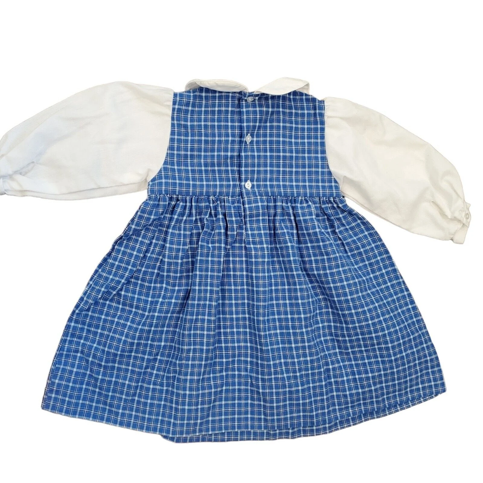 Vintage 2t Girls Abc School Pinafore Apron Dress Blue Plaid by Petit Ami - Image 2