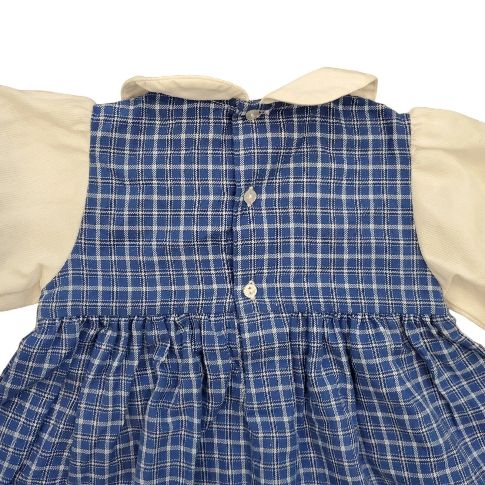 Vintage 2t Girls Abc School Pinafore Apron Dress Blue Plaid by Petit Ami - Image 4