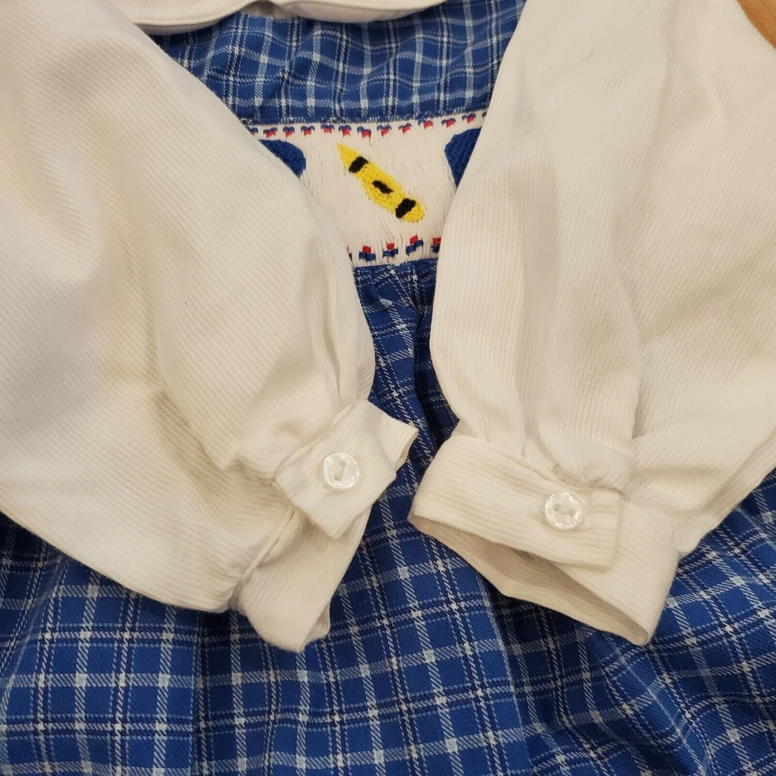 Vintage 2t Girls Abc School Pinafore Apron Dress Blue Plaid by Petit Ami - Image 5
