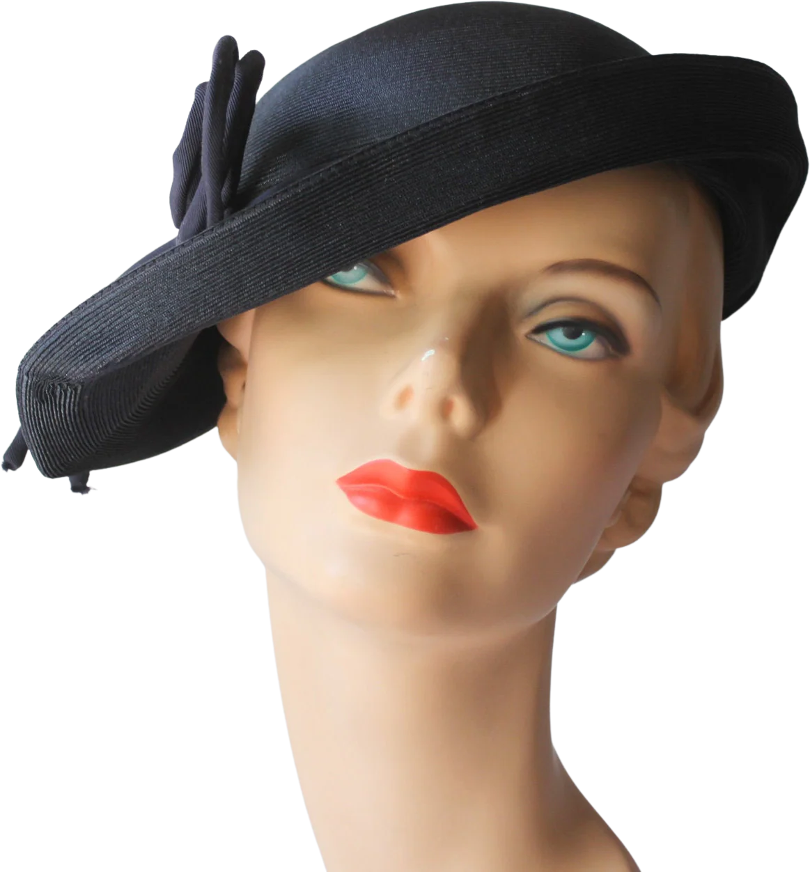 Vintage 30s 40s Navy Blue Straw Slanted Swagger Hat with Swirling Accent by Gage Brothers & Co.