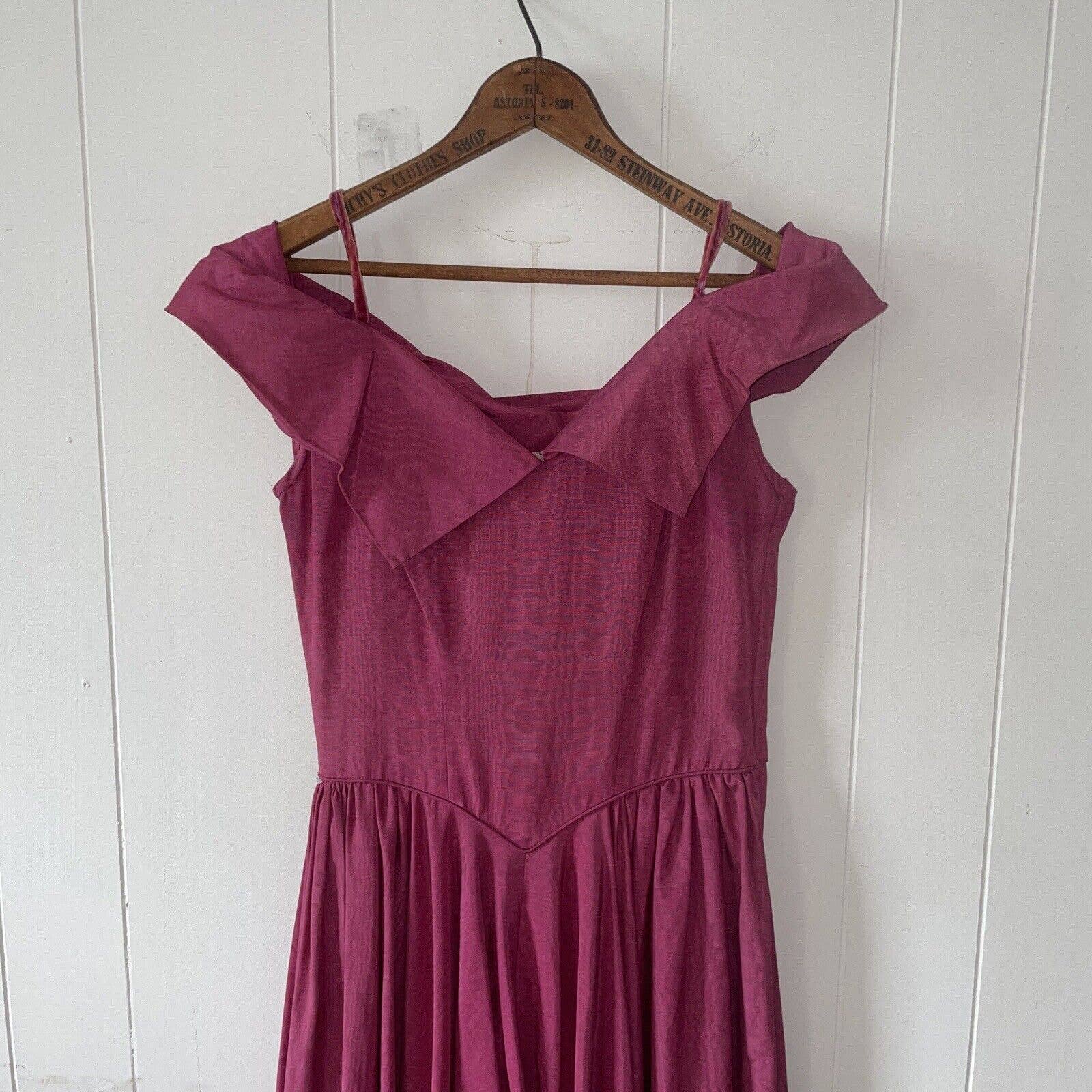 Vintage 30s-50s Fuschia Moire Evening/formal/cocktail Dress Off The Shoulder - Image 3