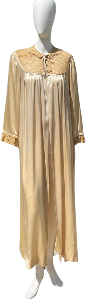 Vintage 30s Art Deco Robe Nightgown Dress Slip Lingerie Robe Silky Antique Lace Trim Maxi Nightgown