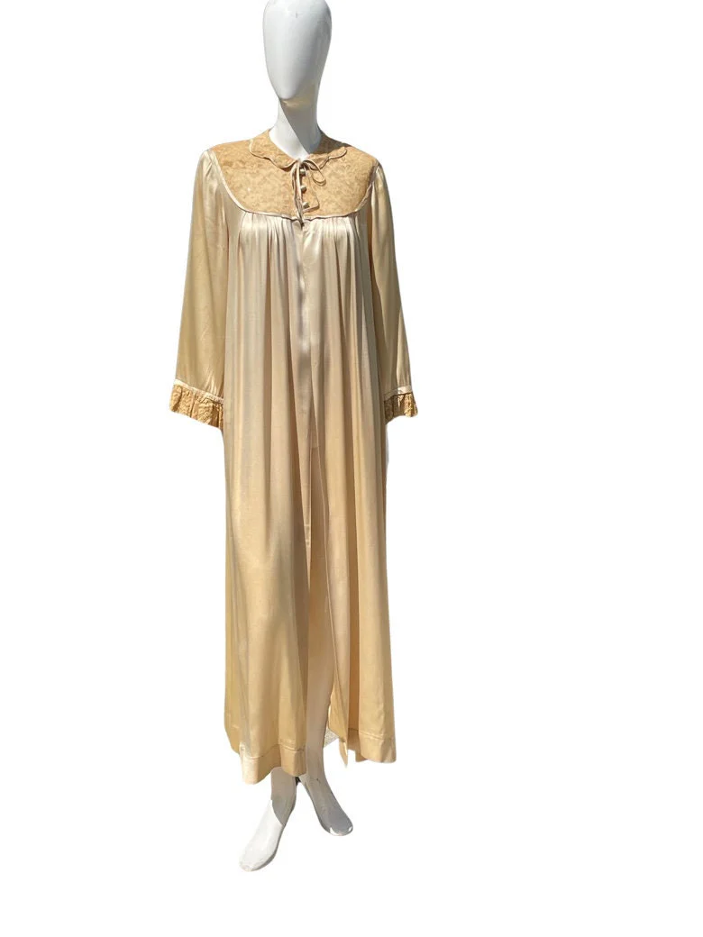 Vintage 30s Art Deco Robe Nightgown Dress Slip Lingerie Robe Silky Antique Lace Trim Maxi Nightgown - Image 6