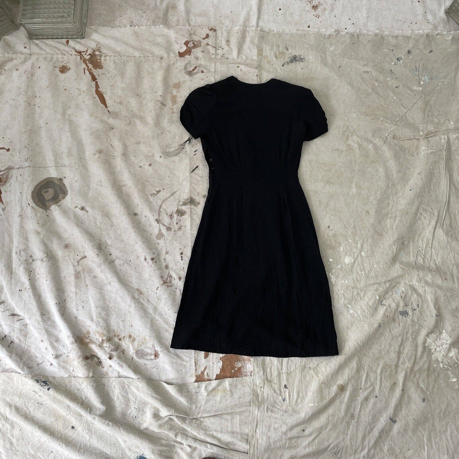 Vintage 30s Black Rayon Crepe Cocktail Dress with Sequin Embellishments Xs - Image 2