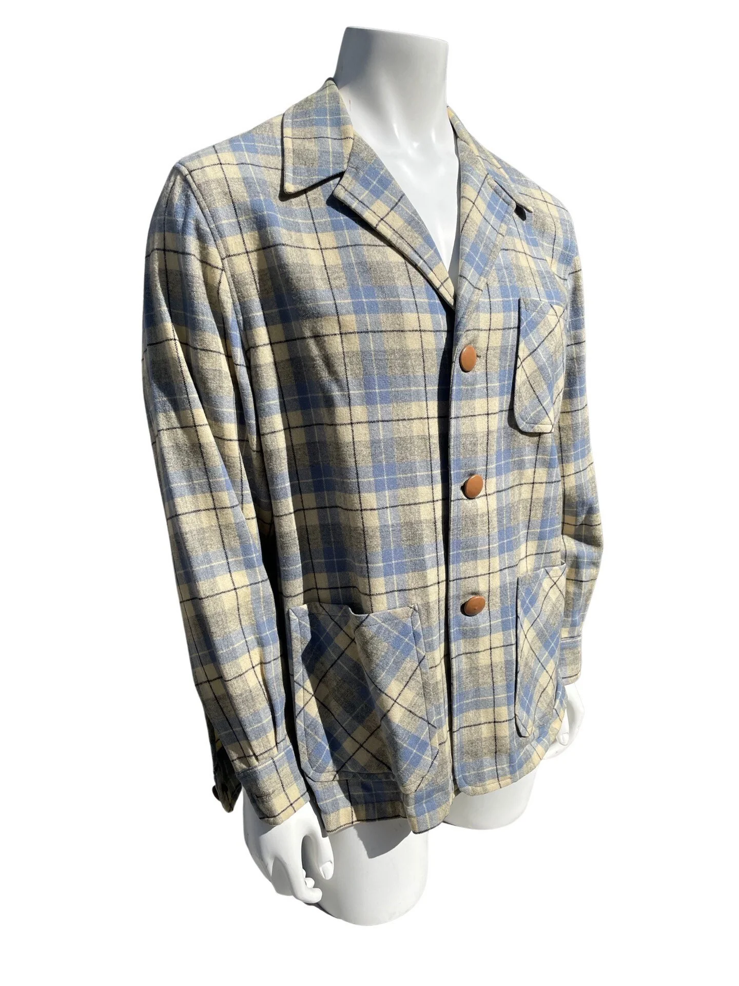 Vintage 40-50s Men's Plaid Blazer Jacket Wool Light Rockabilly Western Southwest Jacket Size M - Image 2