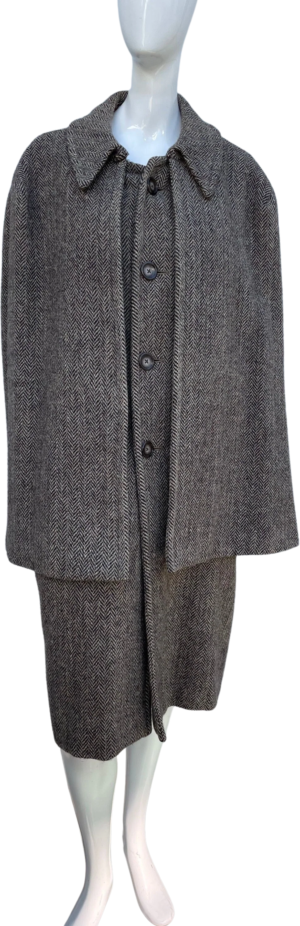 Vintage 40-60s Matsuzakaya Tonbi Coat Inverness Cape Herringbone Overcoat with Attached Cape Unisex Men's 42 Sherlock Holmes by Matsuzakaya Tonbi