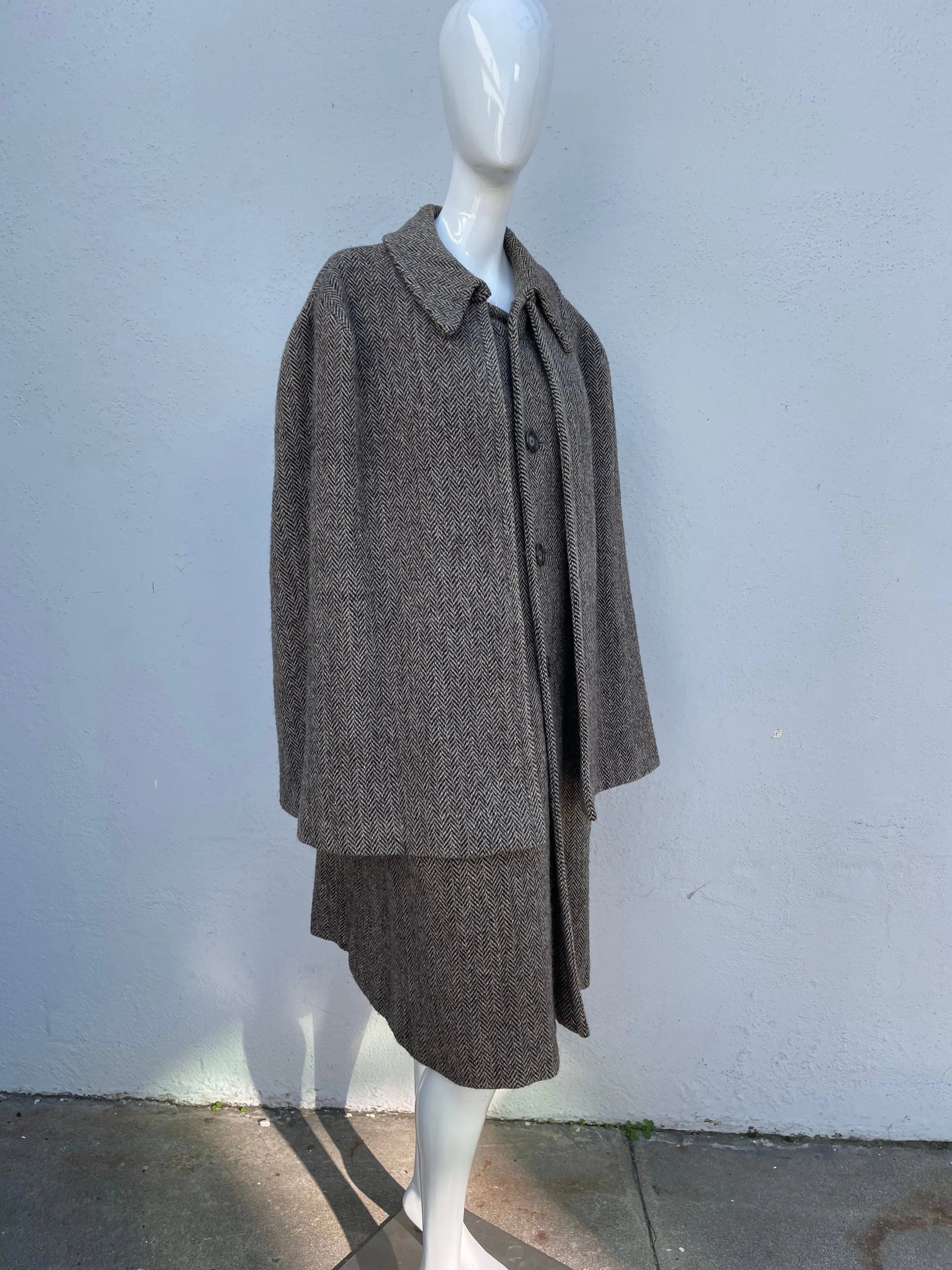 Vintage 40-60s Matsuzakaya Tonbi Coat Inverness Cape Herringbone Overcoat with Attached Cape Unisex Men's 42 Sherlock Holmes by Matsuzakaya Tonbi - Image 7