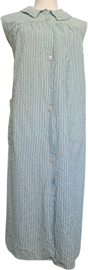 40s/50s Blue And White Striped Seersucker House Dress - Image 3