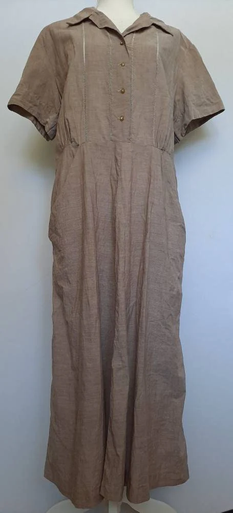 40s/50s Taupe Light Brown Short Sleeve Dress Nos By Cotton Town - Image 7