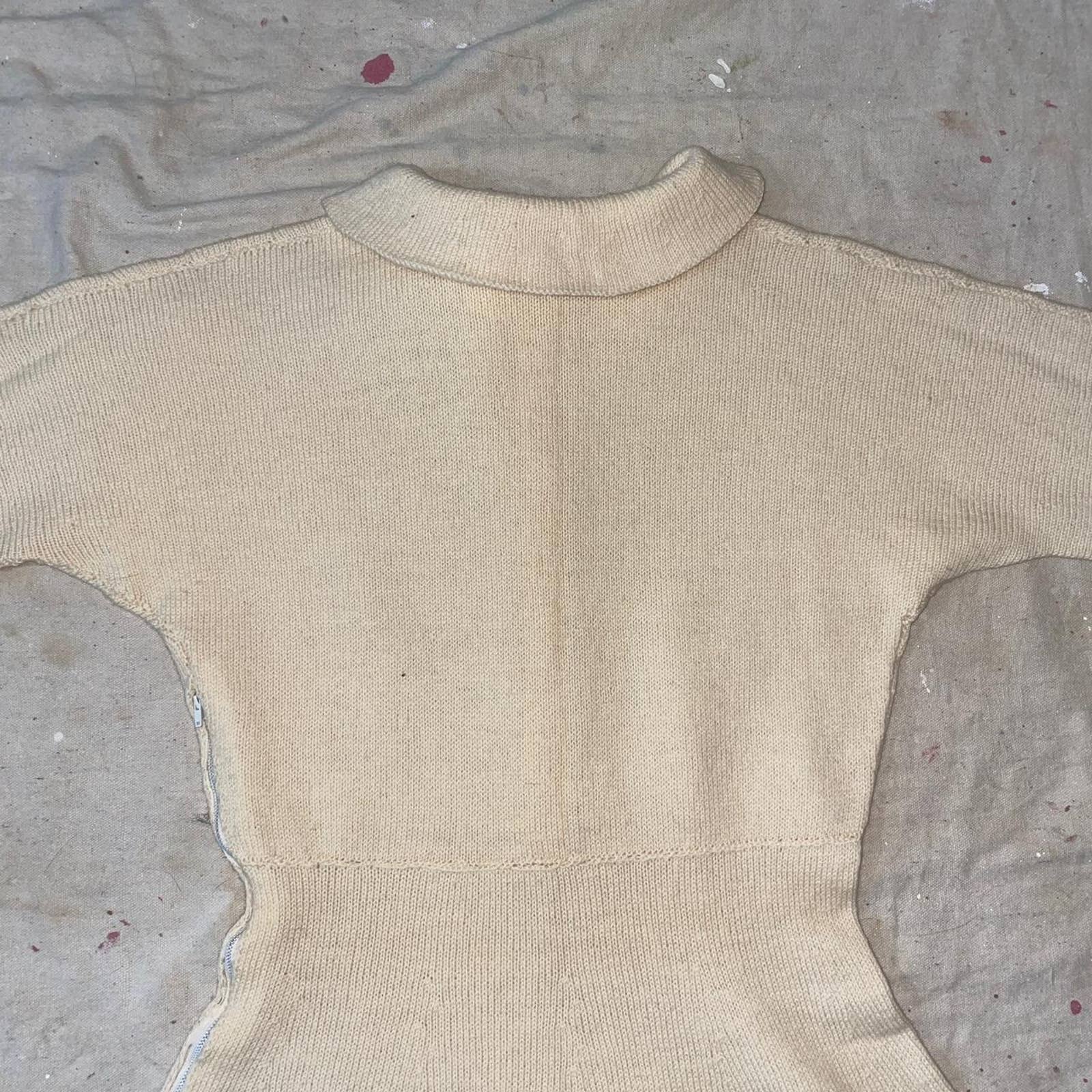 Vintage 40s 50s Cream Knit Dress - Image 4