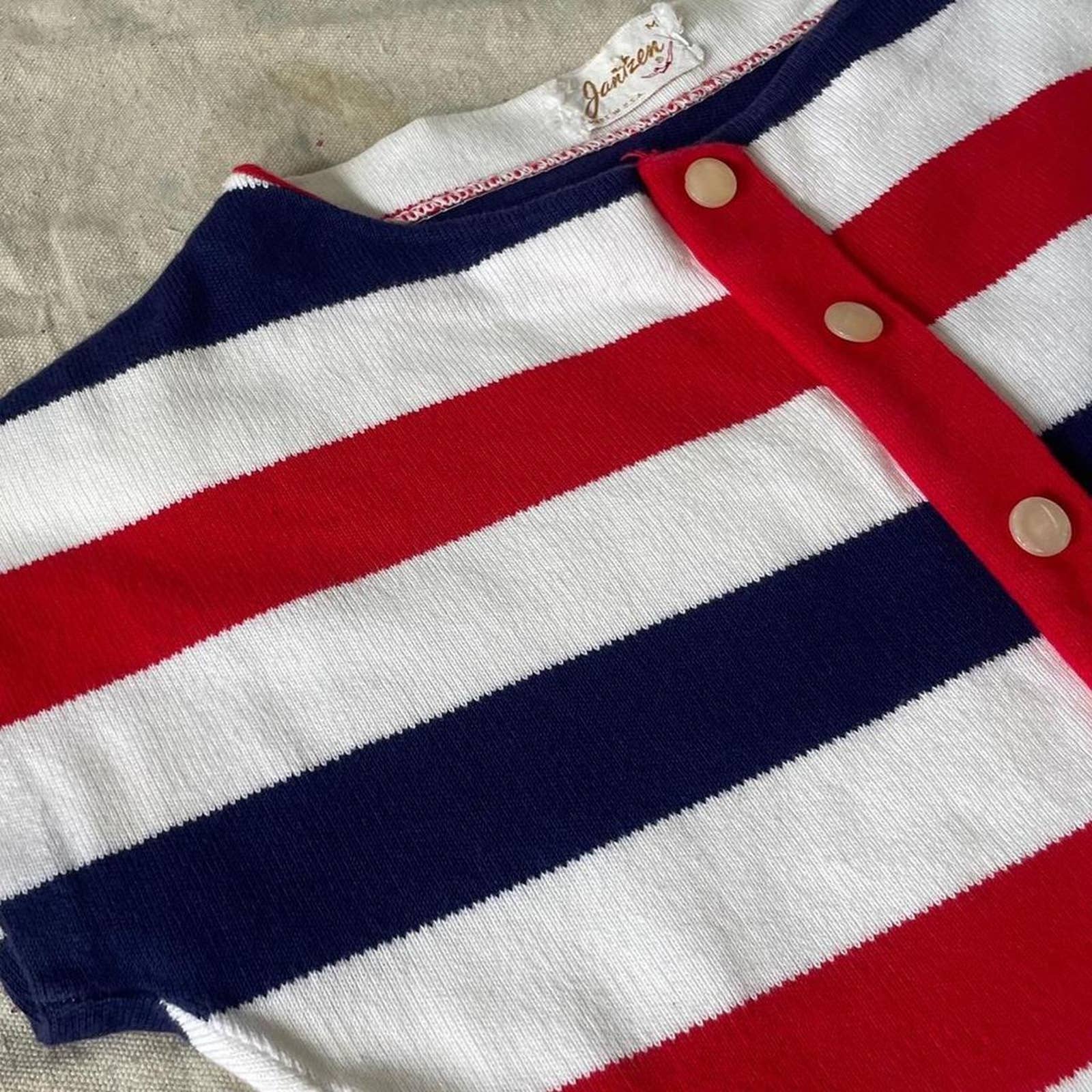 Vintage 40s 50s Jantzen Nautical Striped Sweater Short Sleeeve Boat Neck by Jantzen - Image 2