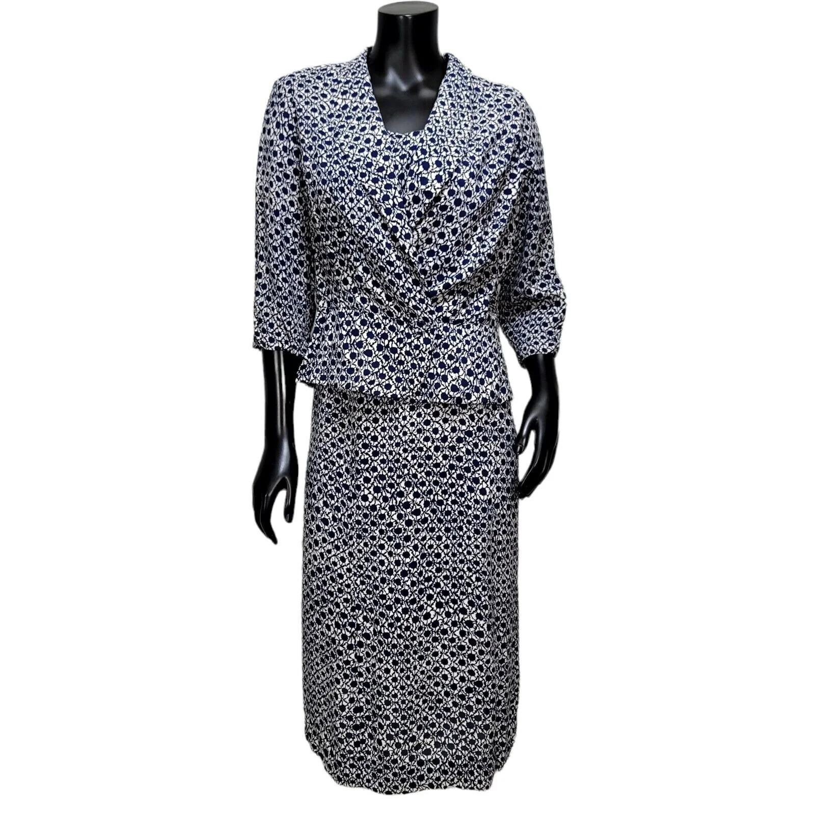 40s/50s Semi Sheer Navy Floral Day Dress With Jacket - Image 6