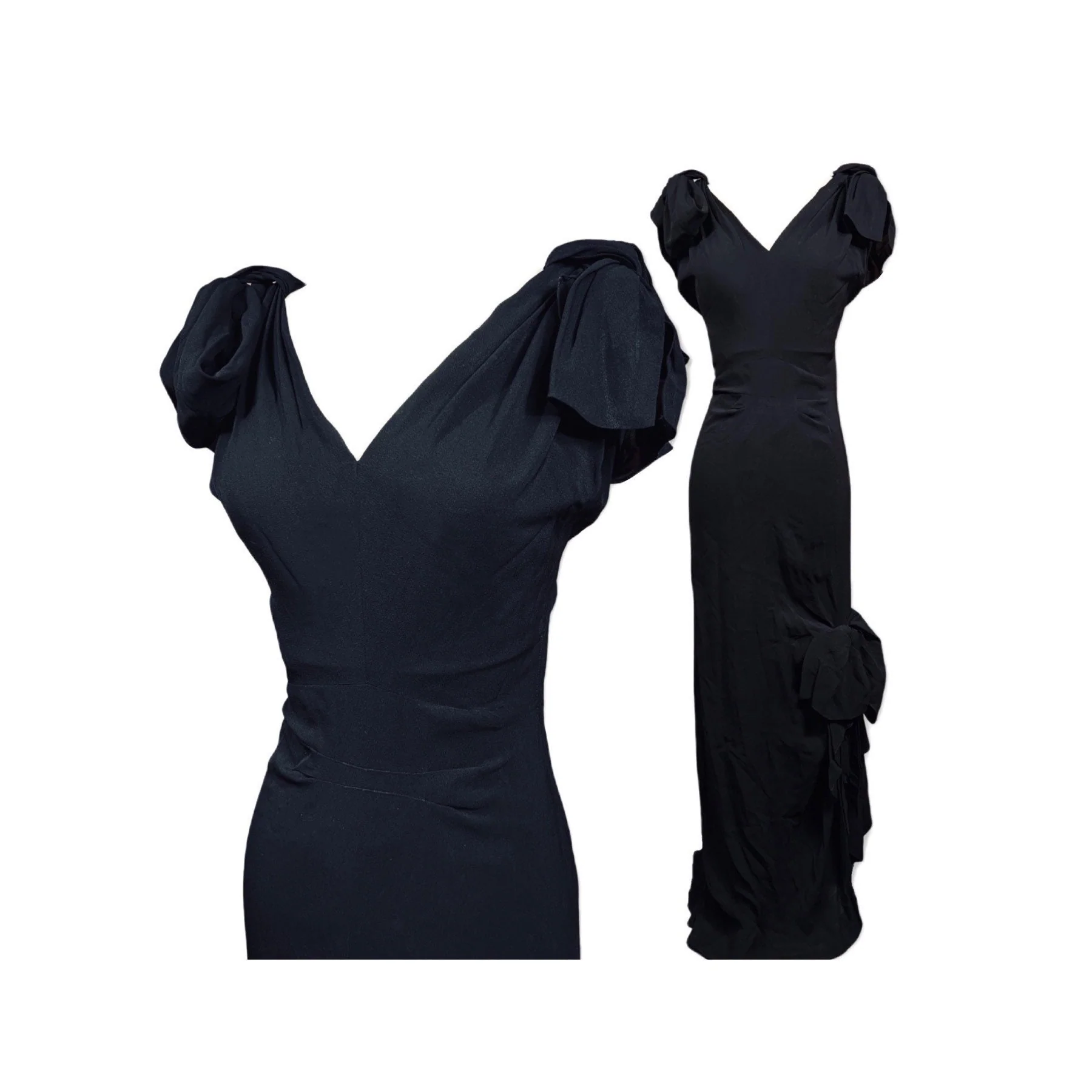 Vintage 40s Designer Bow Accent Black Maxi Dress - Image 2