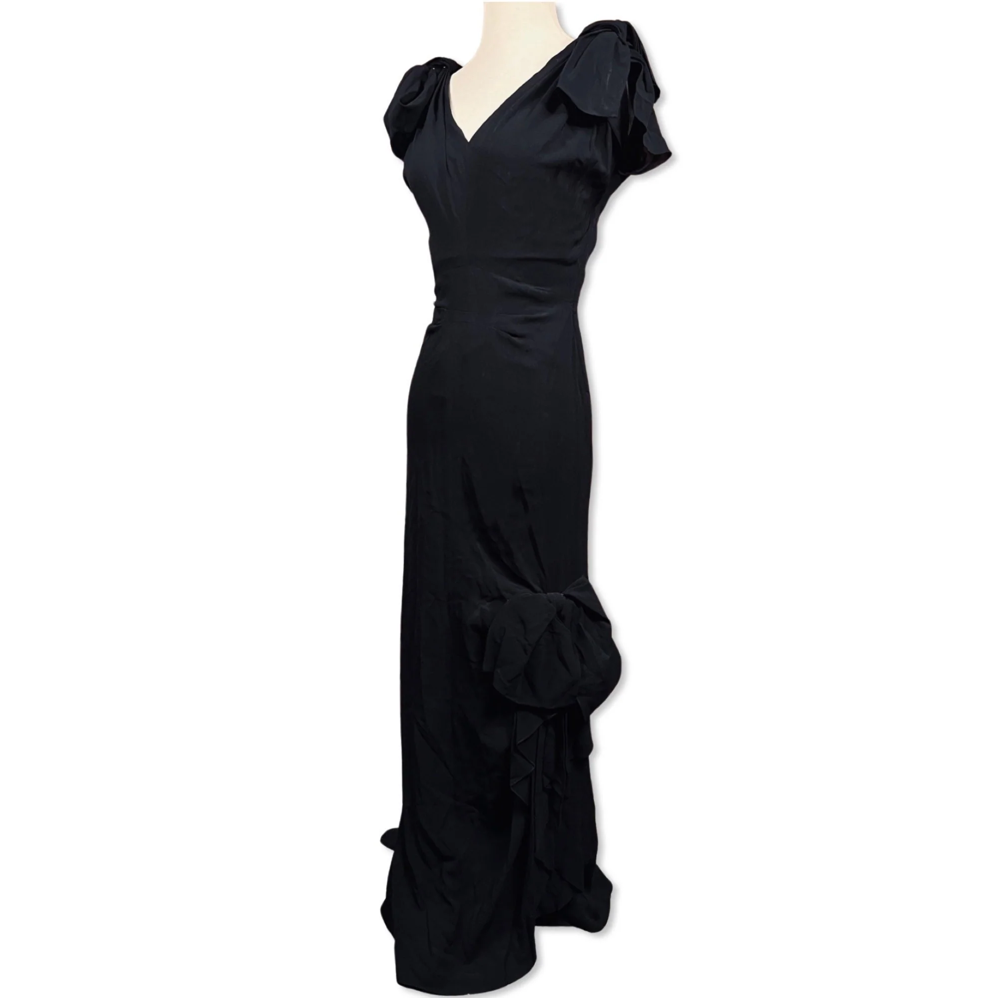 Vintage 40s Designer Bow Accent Black Maxi Dress - Image 3