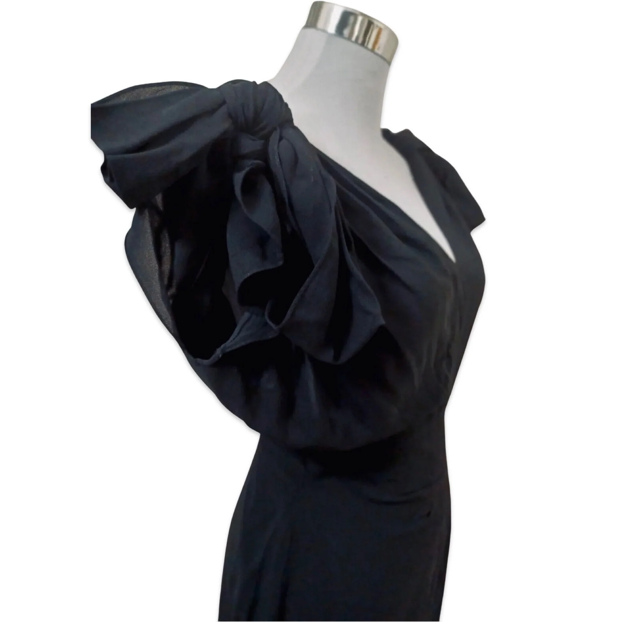Vintage 40s Designer Bow Accent Black Maxi Dress - Image 4