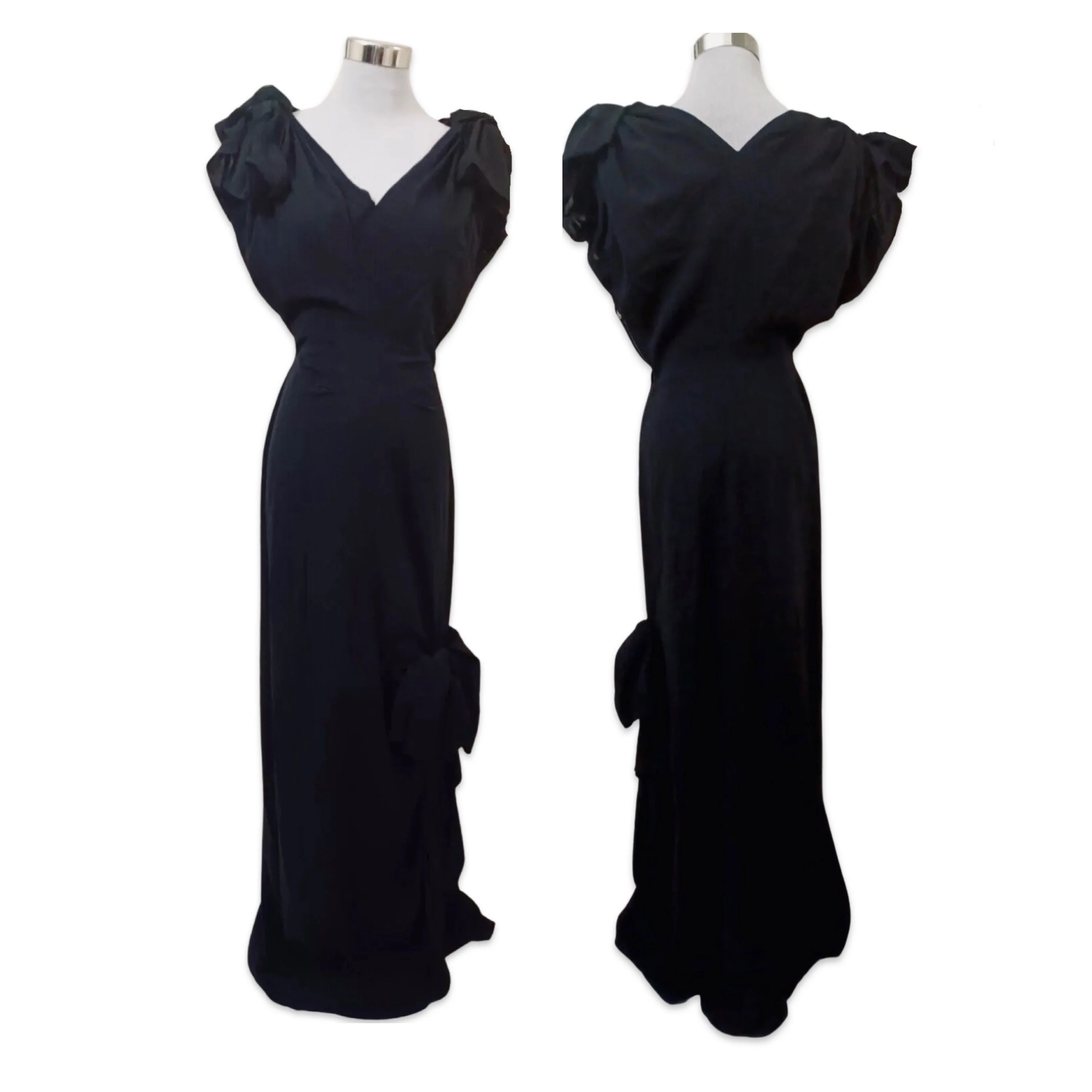 Vintage 40s Designer Bow Accent Black Maxi Dress - Image 5