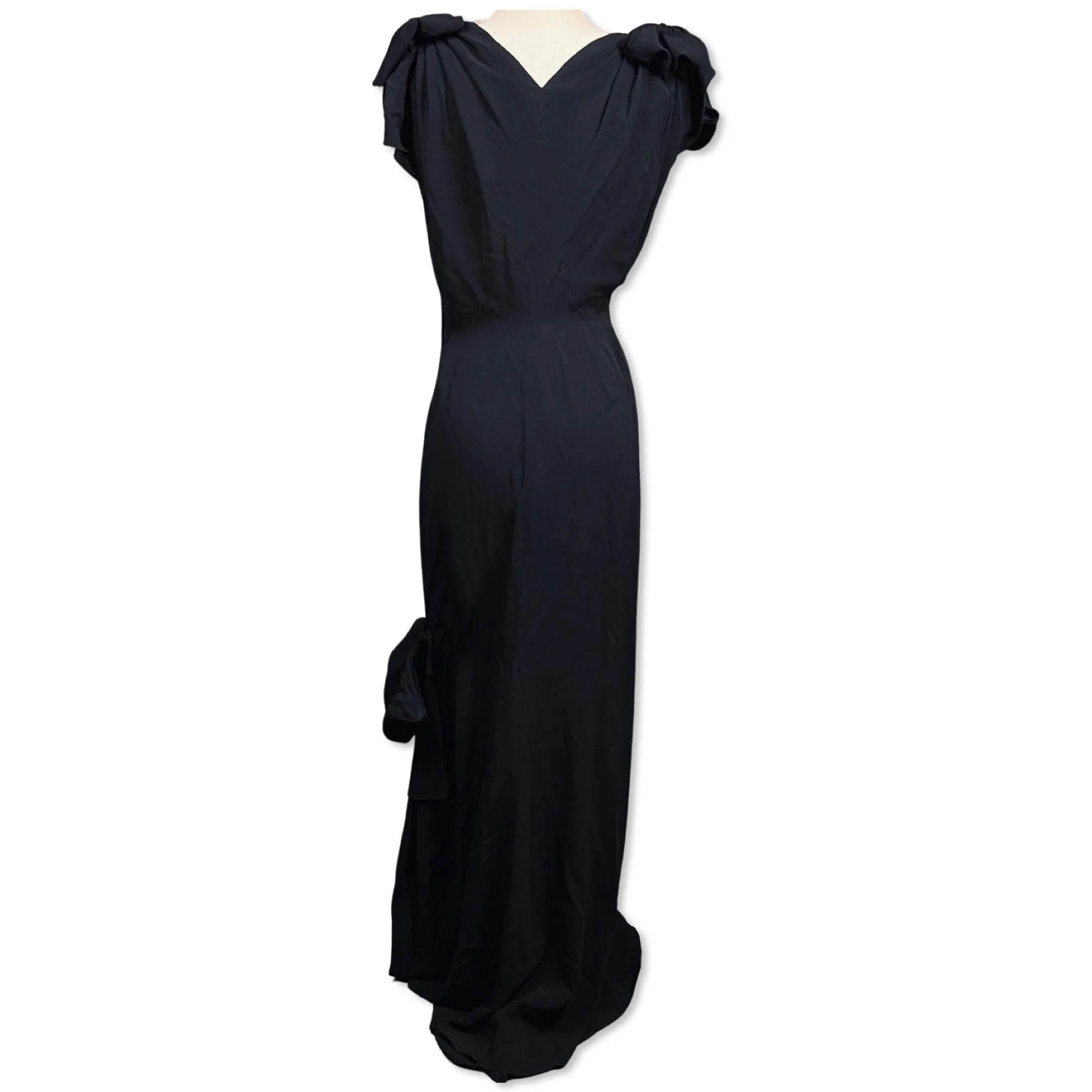 Vintage 40s Designer Bow Accent Black Maxi Dress - Image 6