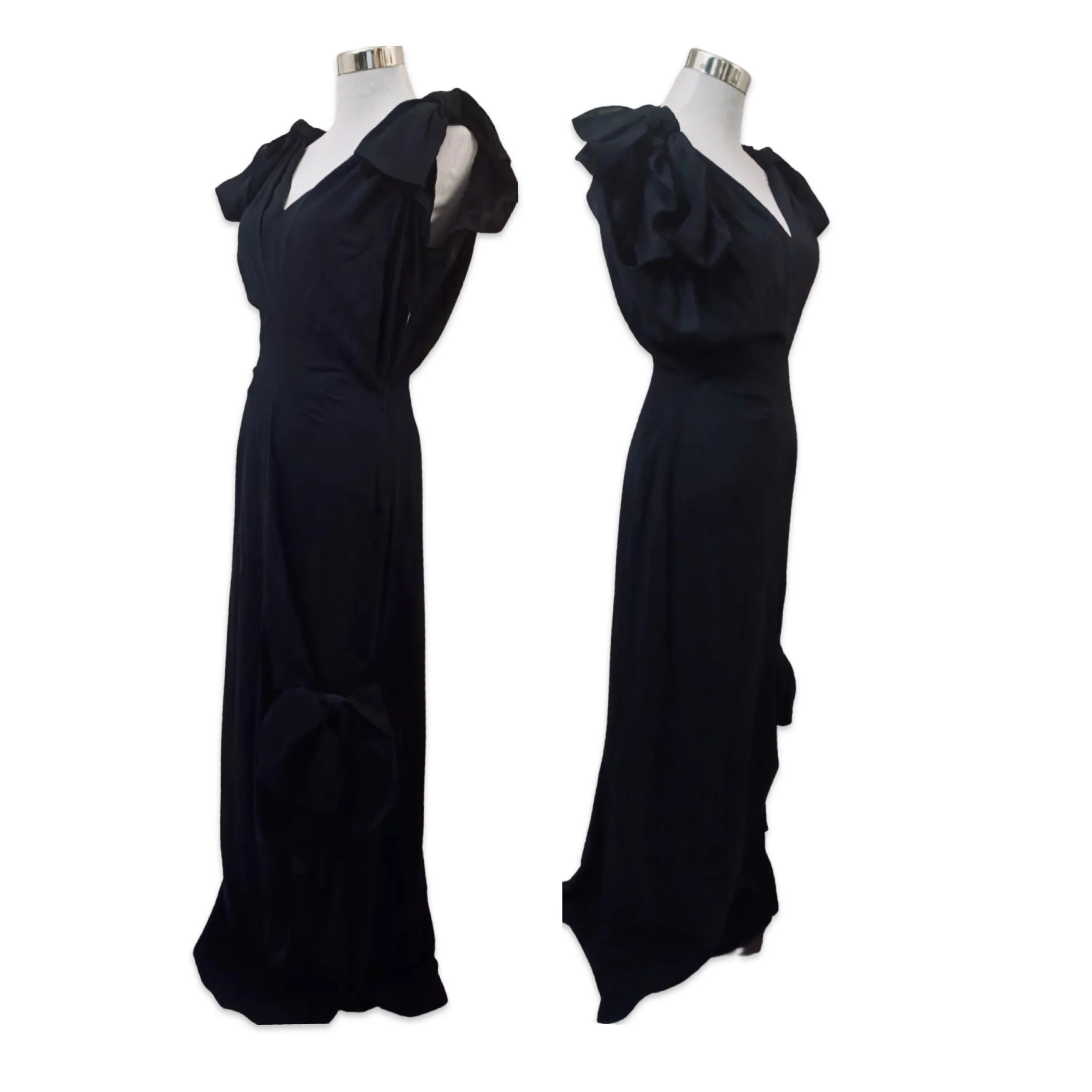 Vintage 40s Designer Bow Accent Black Maxi Dress - Image 7
