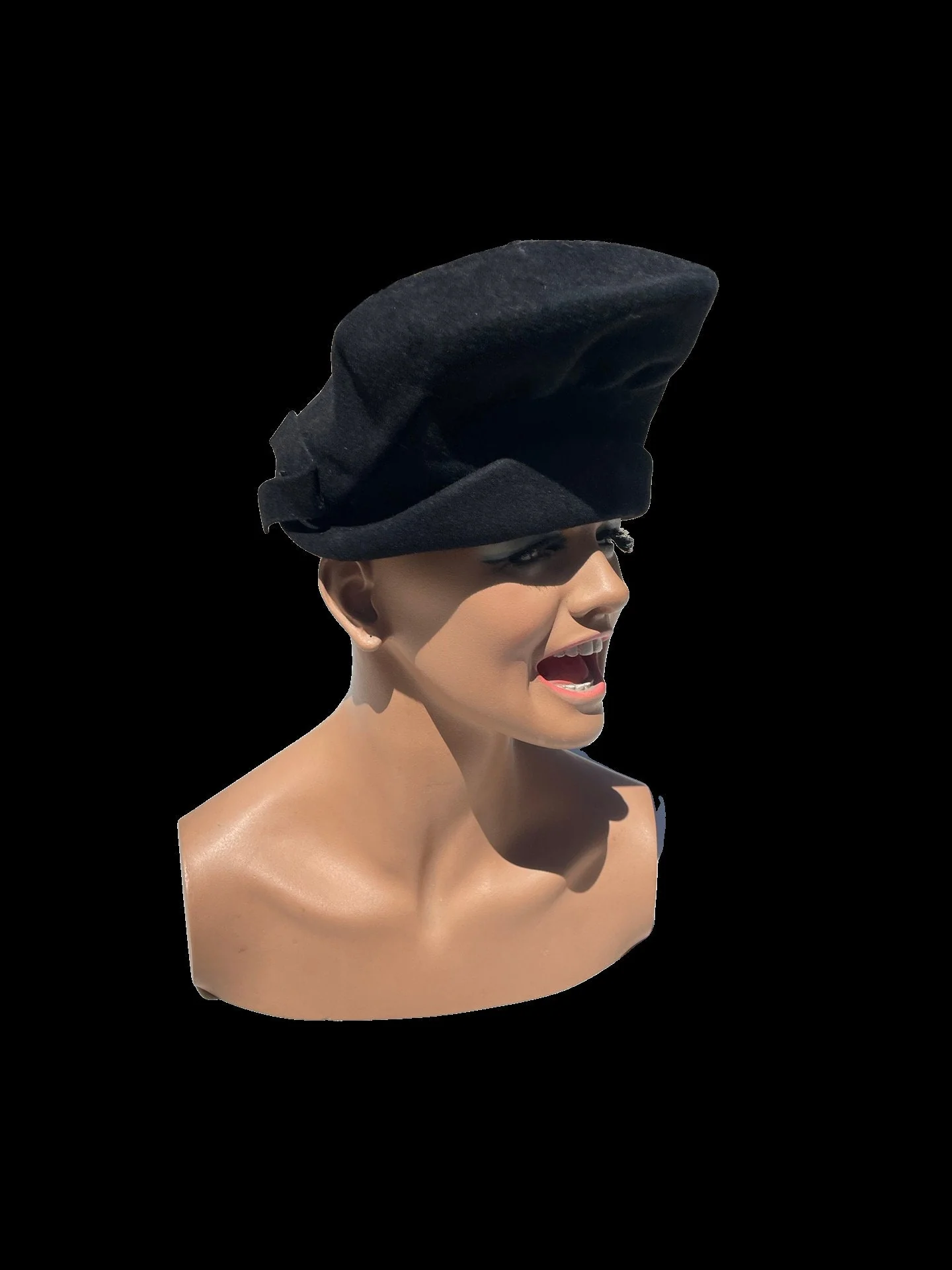 Vintage 40s Felt Black Structured Hat Wwii Rockabilly - Image 4