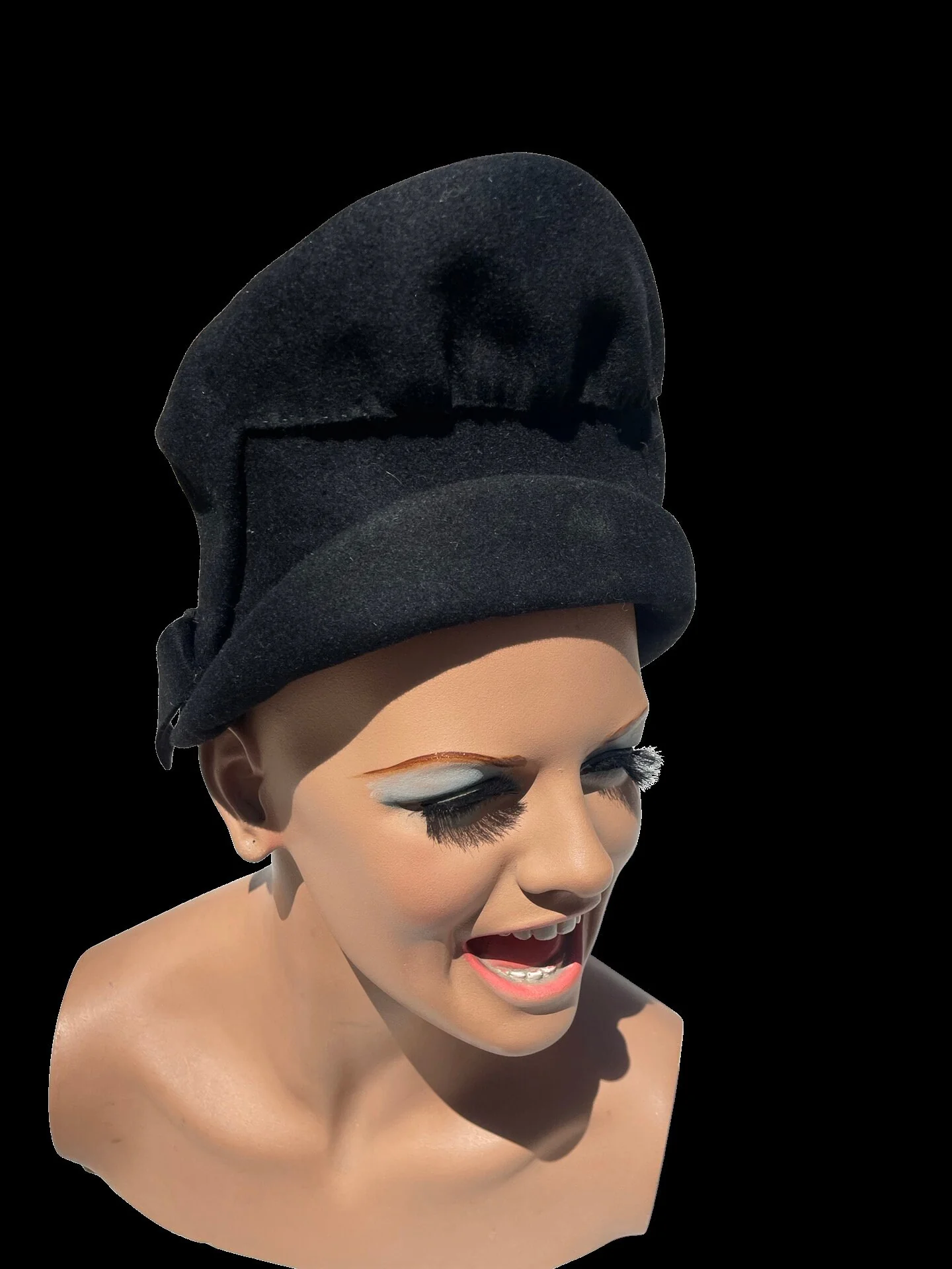 Vintage 40s Felt Black Structured Hat Wwii Rockabilly - Image 5