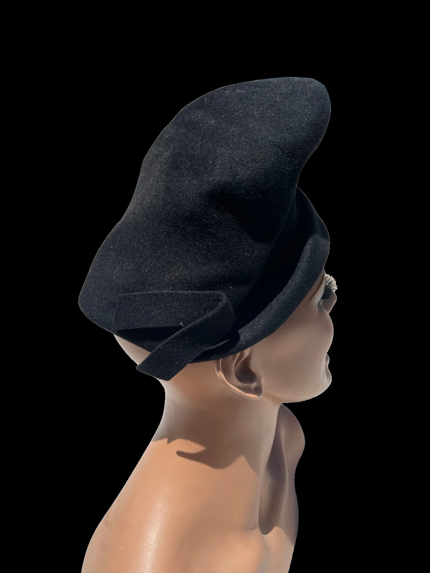 Vintage 40s Felt Black Structured Hat Wwii Rockabilly - Image 6
