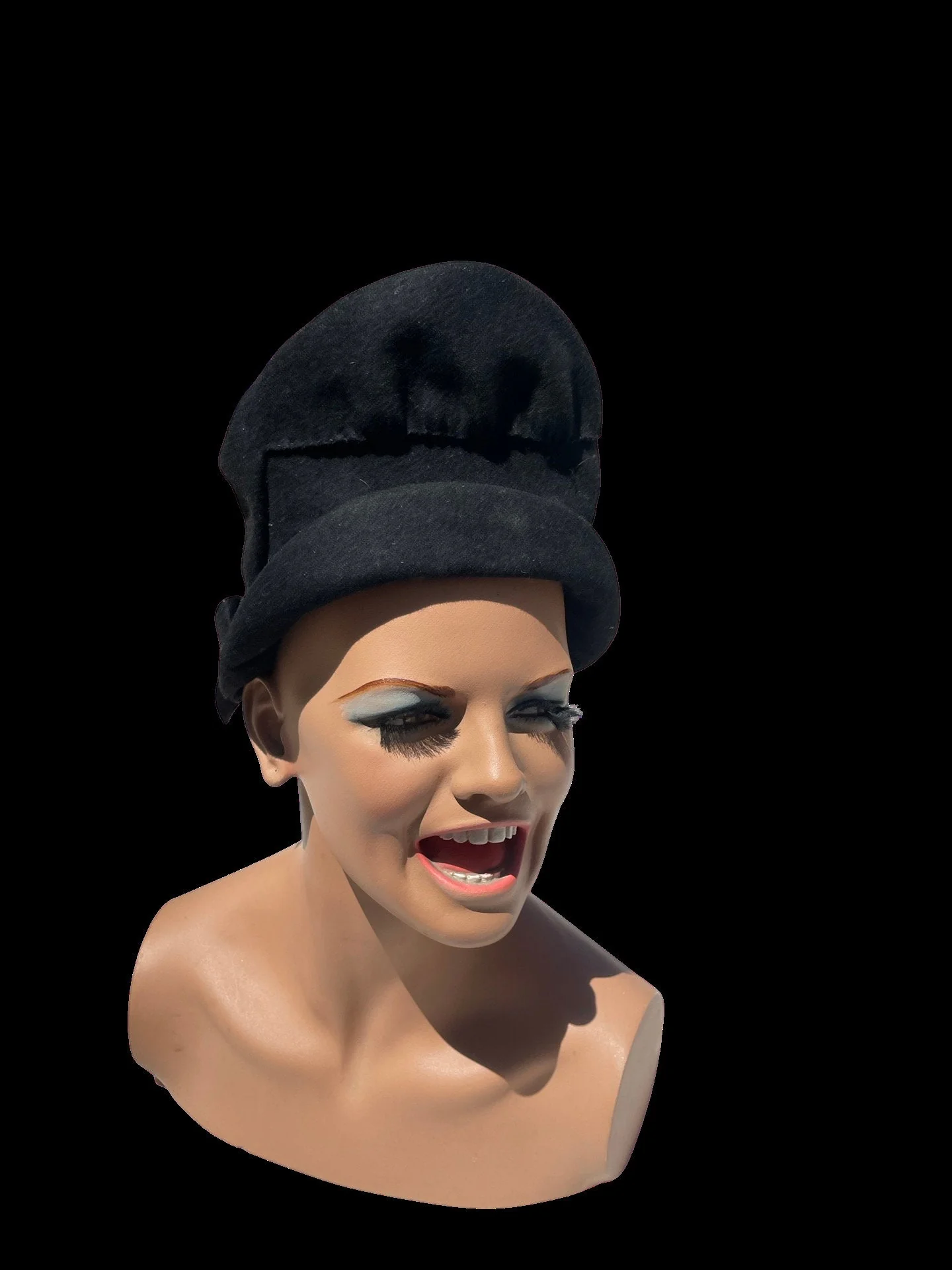 Vintage 40s Felt Black Structured Hat Wwii Rockabilly - Image 8
