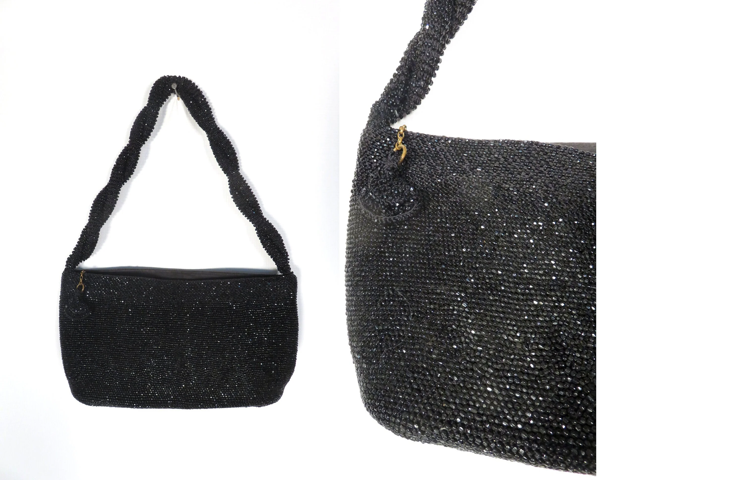 Vintage 40s Glass Bead Rope Handle Purse - Image 2