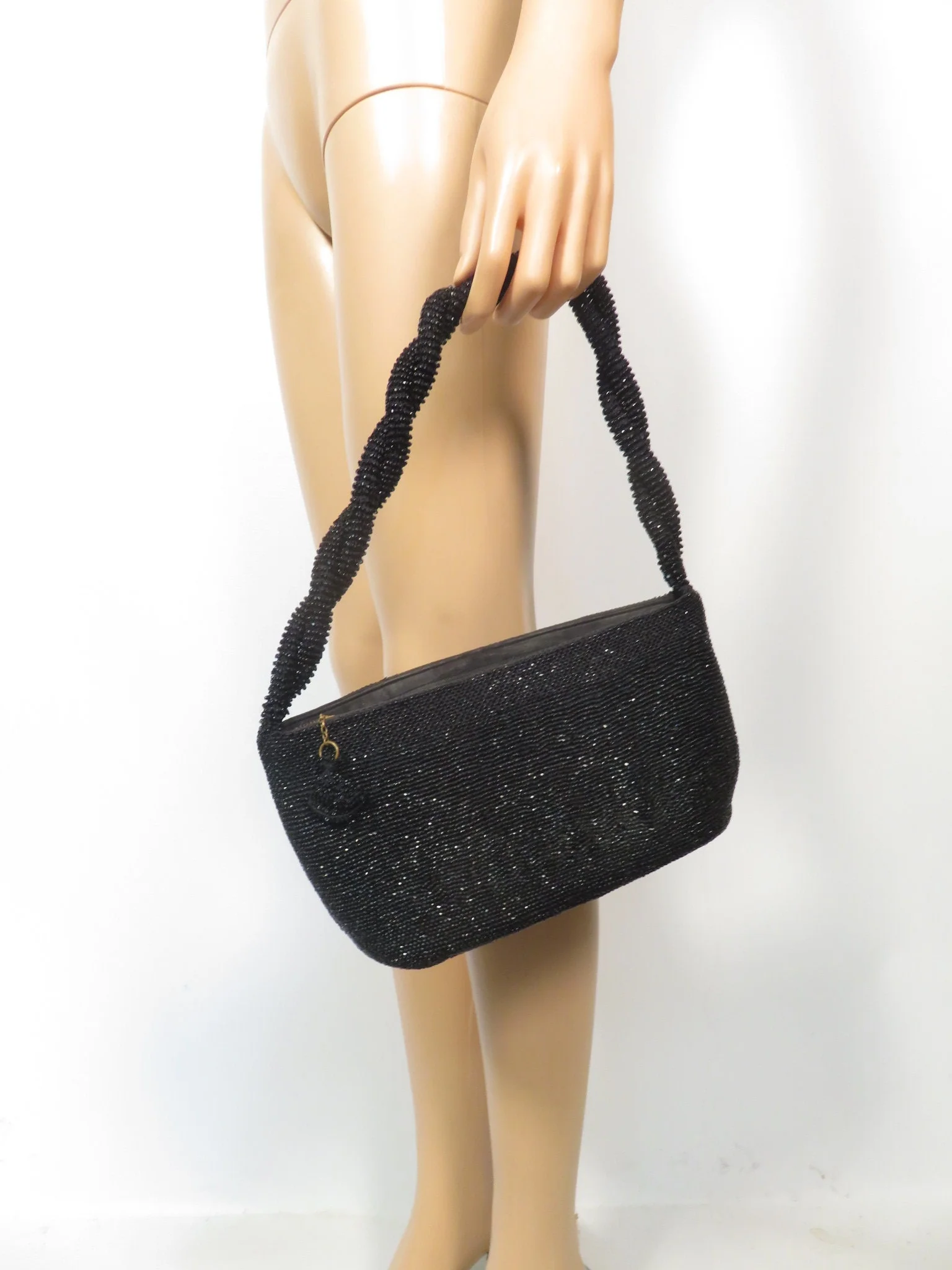 Vintage 40s Glass Bead Rope Handle Purse - Image 7