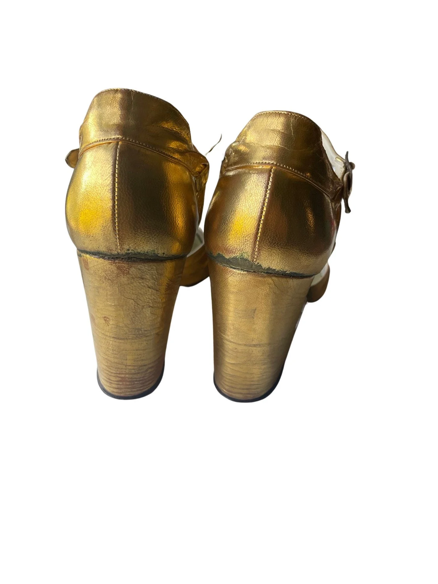 Vintage 40s Gold Leather Wedges Shoes Sandals Size 7 N Rockabilly Swing Wwii 40s Art Deco Shoes - Image 8