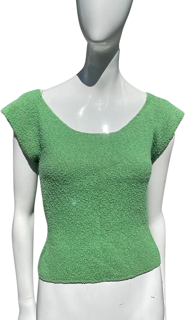 Vintage 40s Knitted Green and Gold Stretchy Pin Up Top Blouse Cropped Sexy Size Small To M Rockabilly Viva Vegas