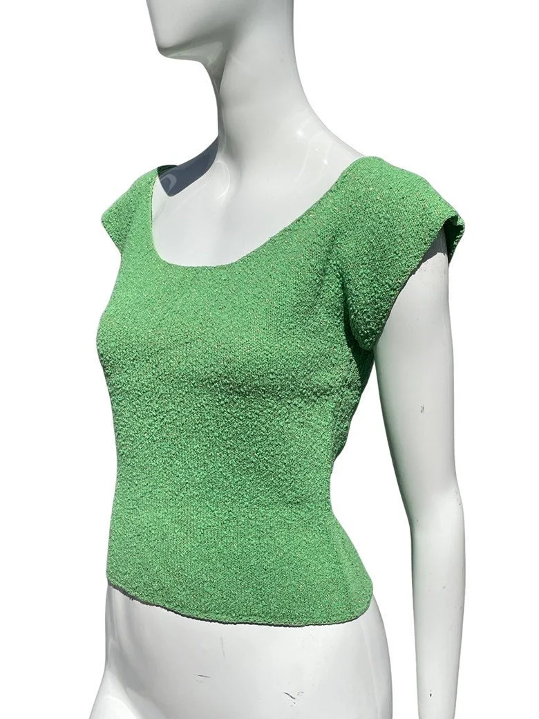 Vintage 40s Knitted Green and Gold Stretchy Pin Up Top Blouse Cropped Sexy Size Small To M Rockabilly Viva Vegas - Image 4