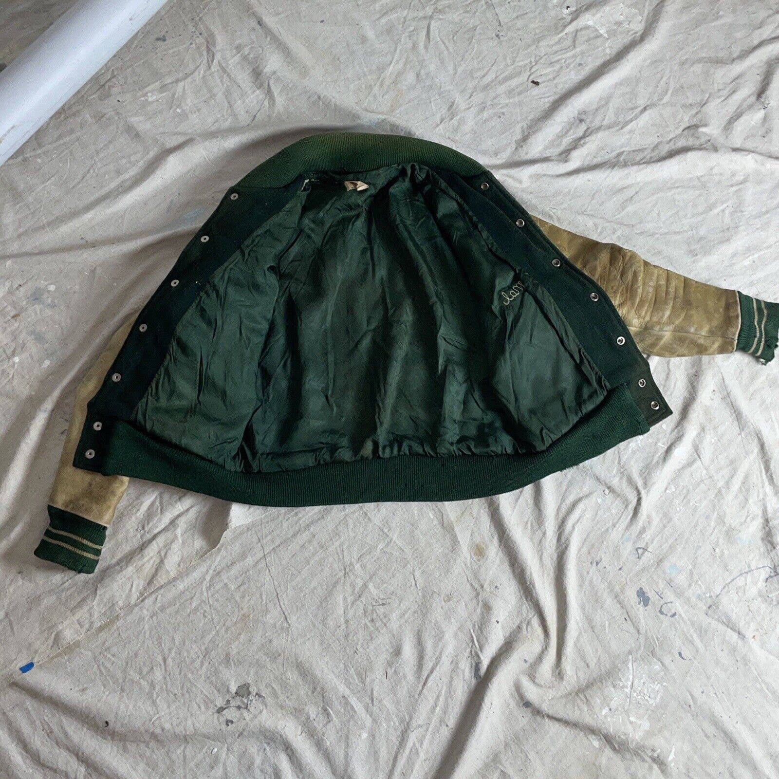 Vintage 40s Leather and Wool Varsity Letterman Bomber Jacket Chainstitch by Wilson - Image 10