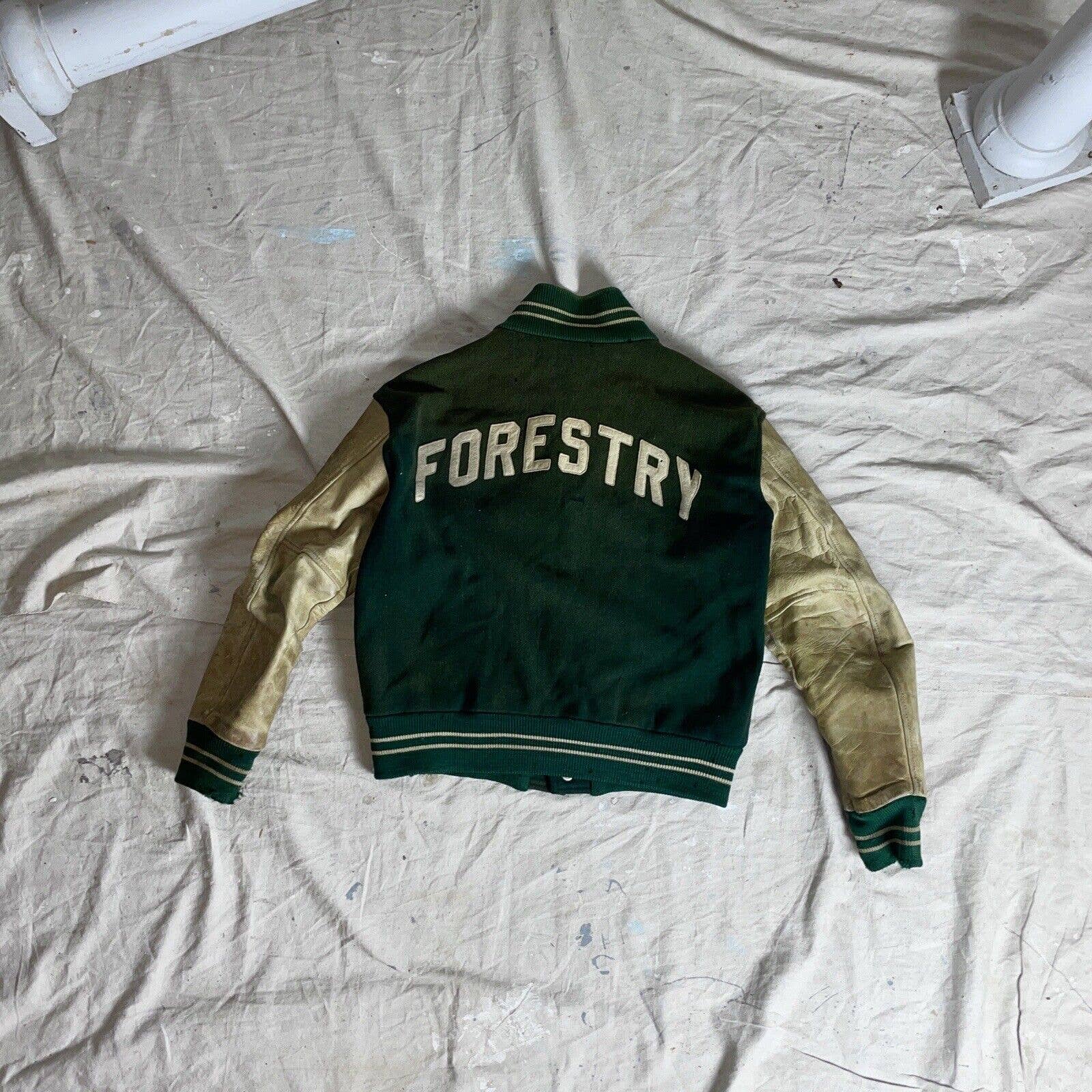 Vintage 40s Leather and Wool Varsity Letterman Bomber Jacket Chainstitch by Wilson - Image 11