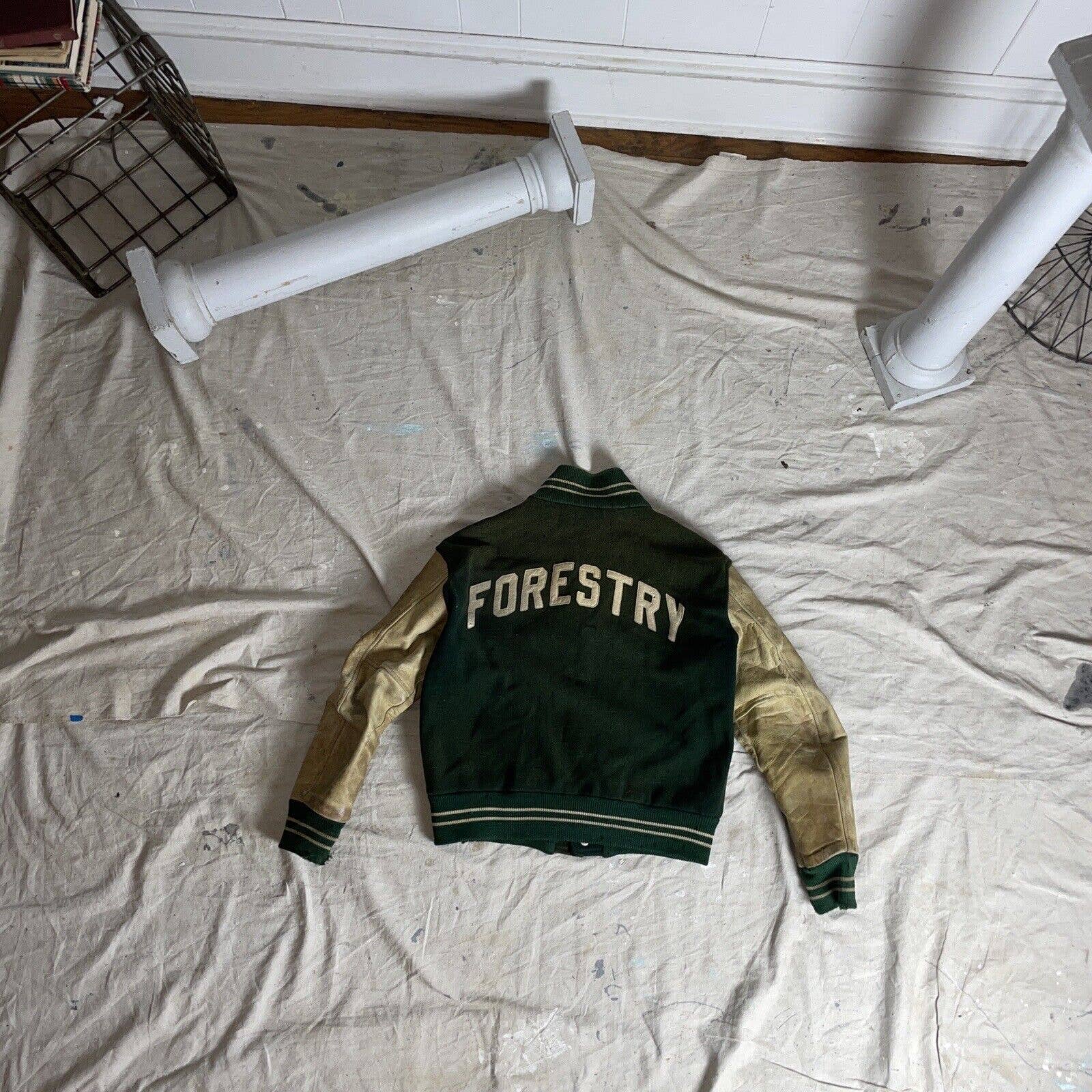Vintage 40s Leather and Wool Varsity Letterman Bomber Jacket Chainstitch by Wilson - Image 12