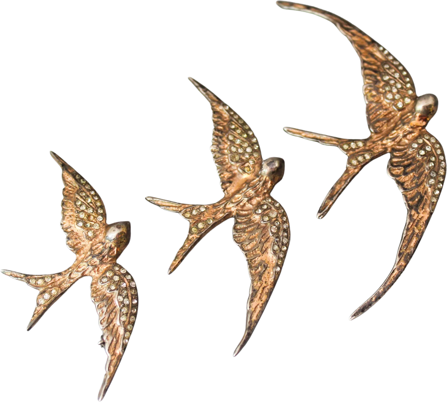 Vintage 40s Nettie Rosenstein Brooch 30s Sterling Swallow Brooch Set of 3 with Rhinestones