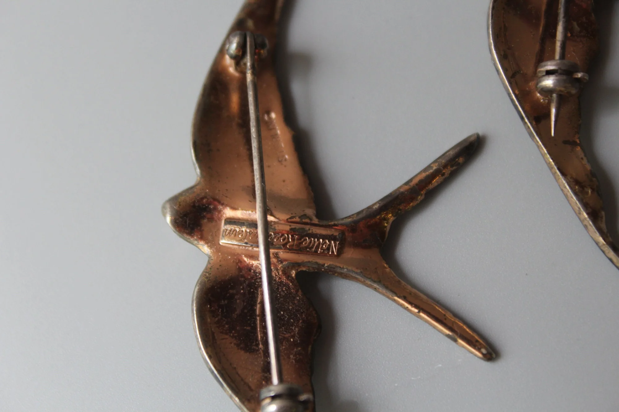 Vintage 40s Nettie Rosenstein Brooch 30s Sterling Swallow Brooch Set of 3 with Rhinestones - Image 6