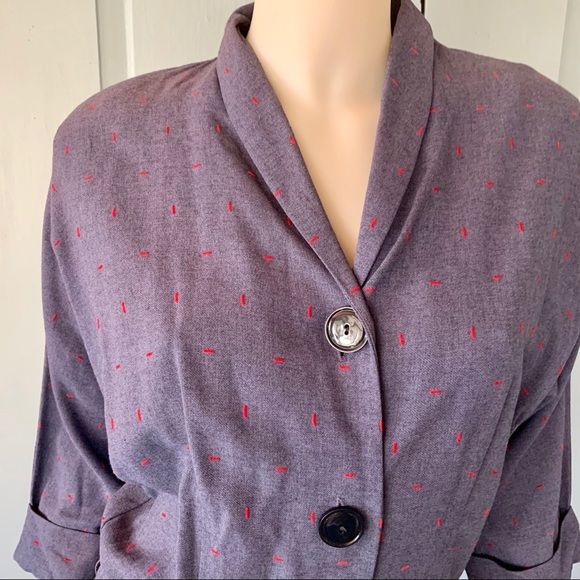 Vintage 40s Shirtdress Long Day Dress Blue Red Casual - Image 2
