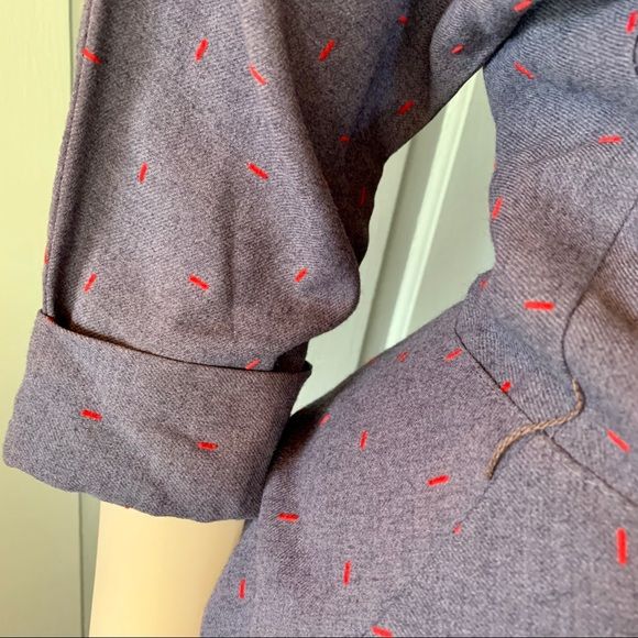 Vintage 40s Shirtdress Long Day Dress Blue Red Casual - Image 3
