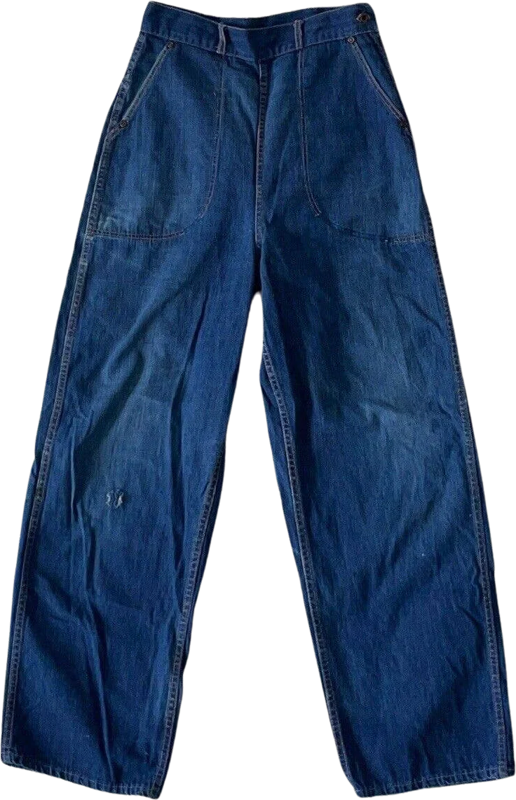 Vintage 40s Side Zip Denim Blue Jeans High Waist Work Wear Pant 40s by Erwin