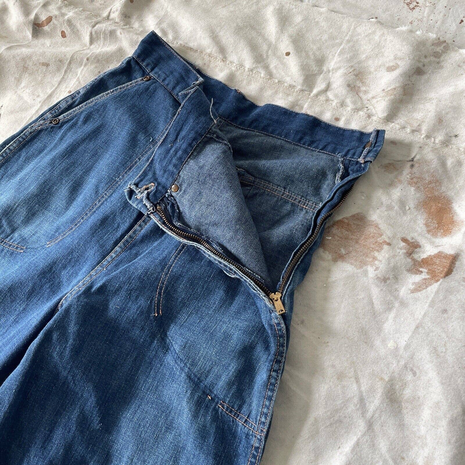 Vintage 40s Side Zip Denim Blue Jeans High Waist Work Wear Pant 40s by Erwin - Image 6