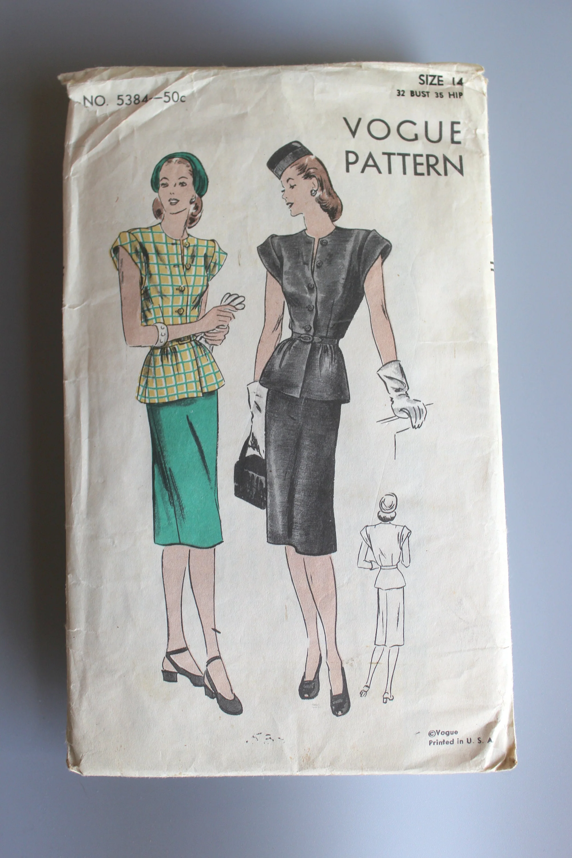 Vintage 40s Vogue Dress Suit Pattern No. 5384 Cap Sleeve Pencil Skirt Peplum Blouse by Vogue - Image 2