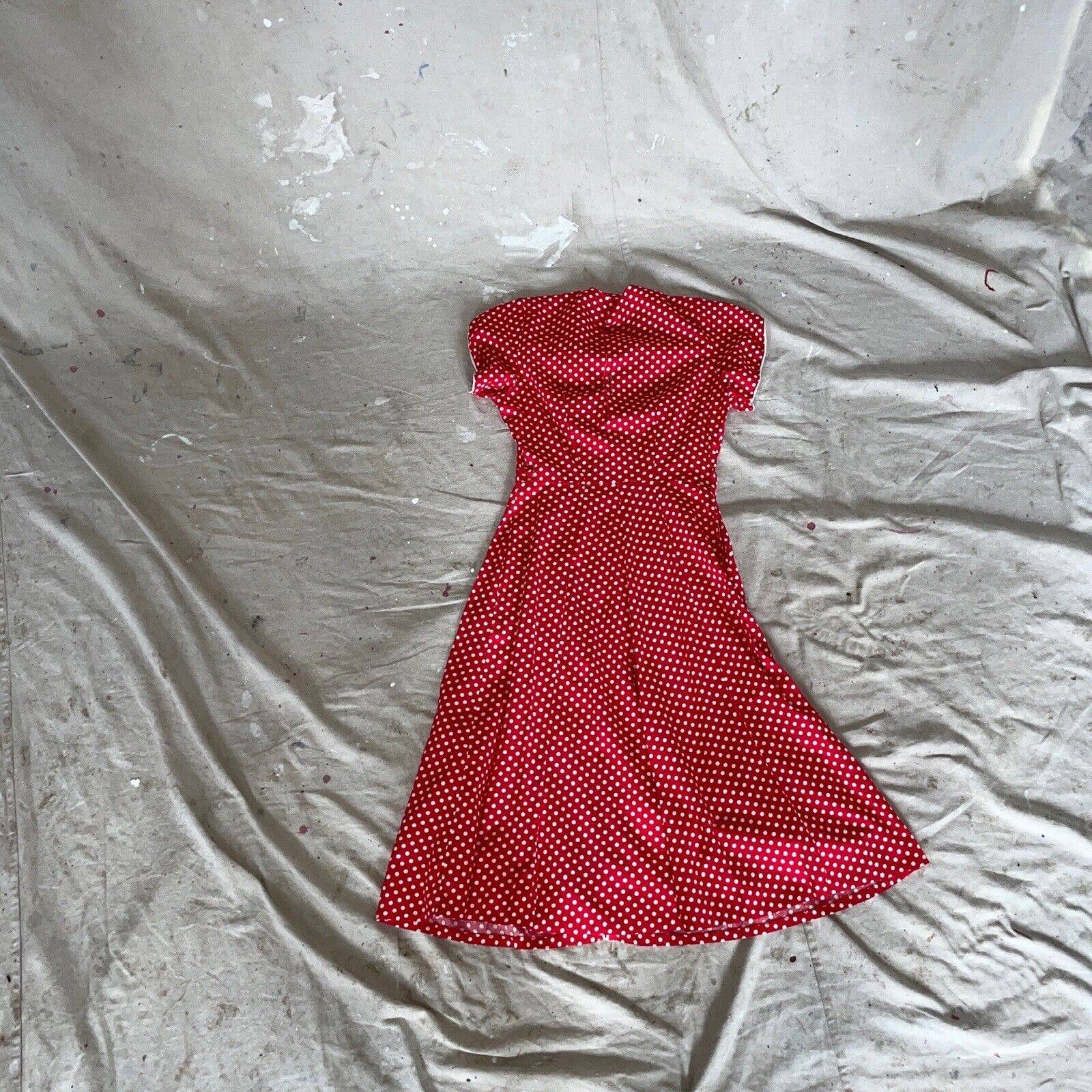 Vintage 40s Zip Front House Dress Puff Sleeve Cotton Polka Dot Midi Pockets by Cotton - Image 10