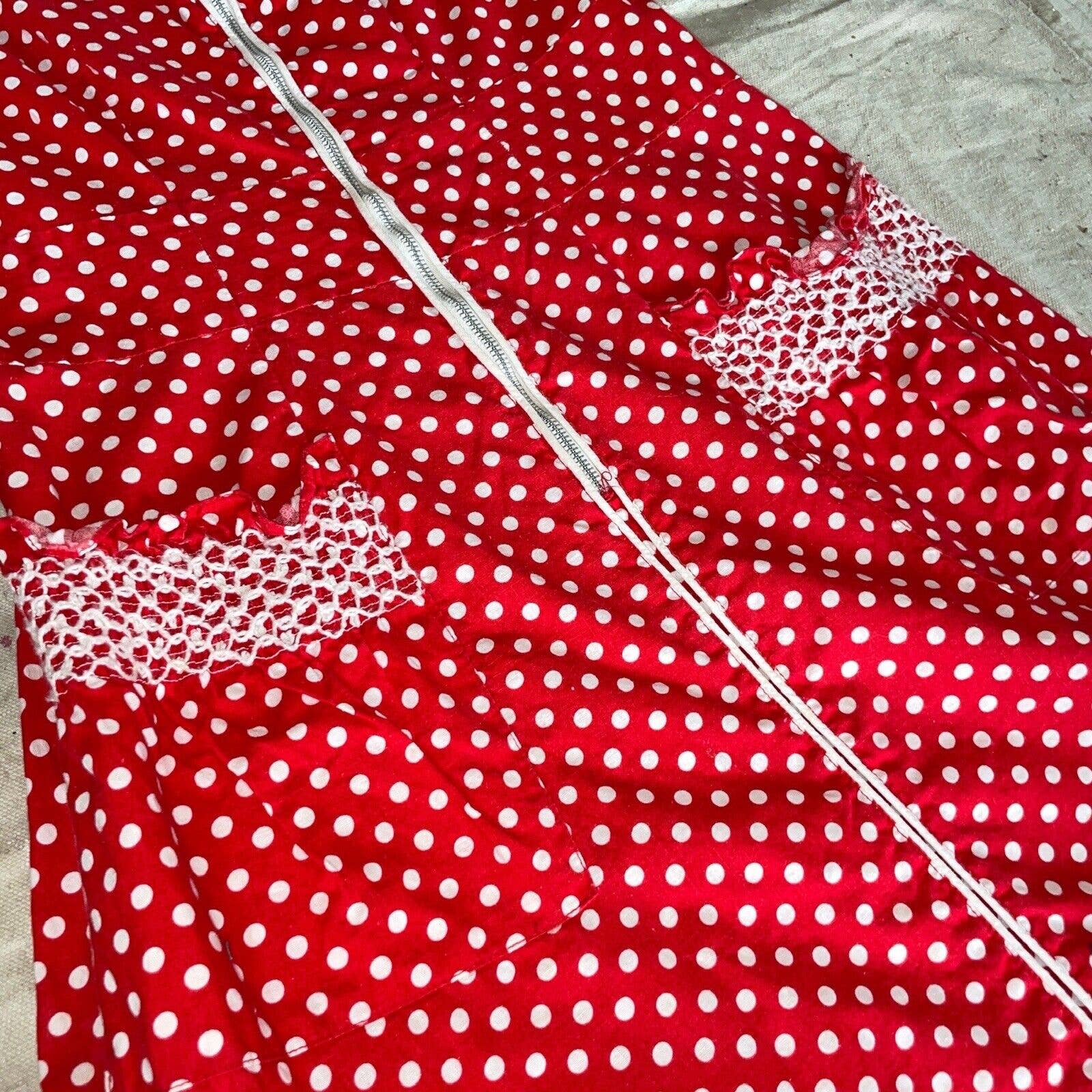 Vintage 40s Zip Front House Dress Puff Sleeve Cotton Polka Dot Midi Pockets by Cotton - Image 4