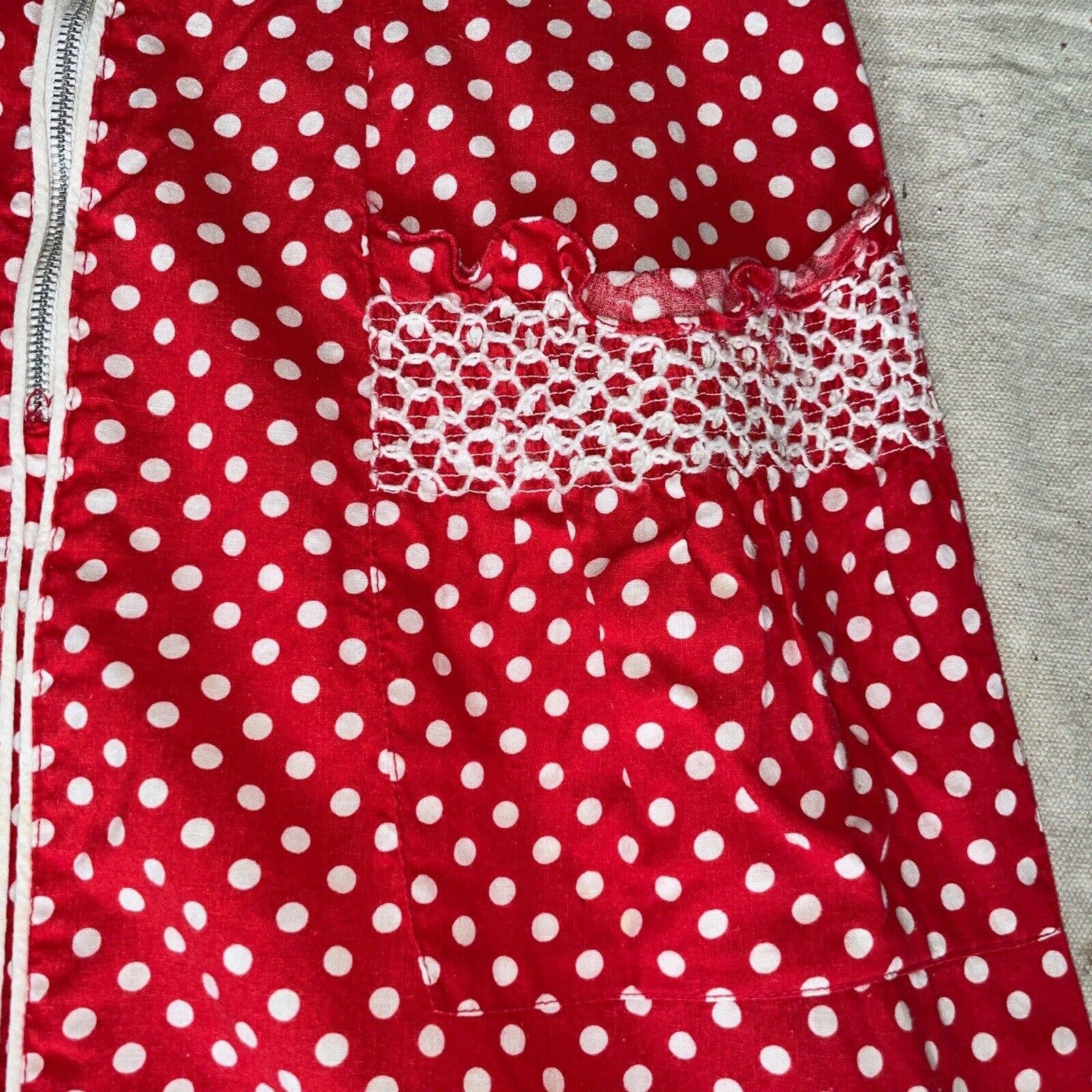 Vintage 40s Zip Front House Dress Puff Sleeve Cotton Polka Dot Midi Pockets by Cotton - Image 6