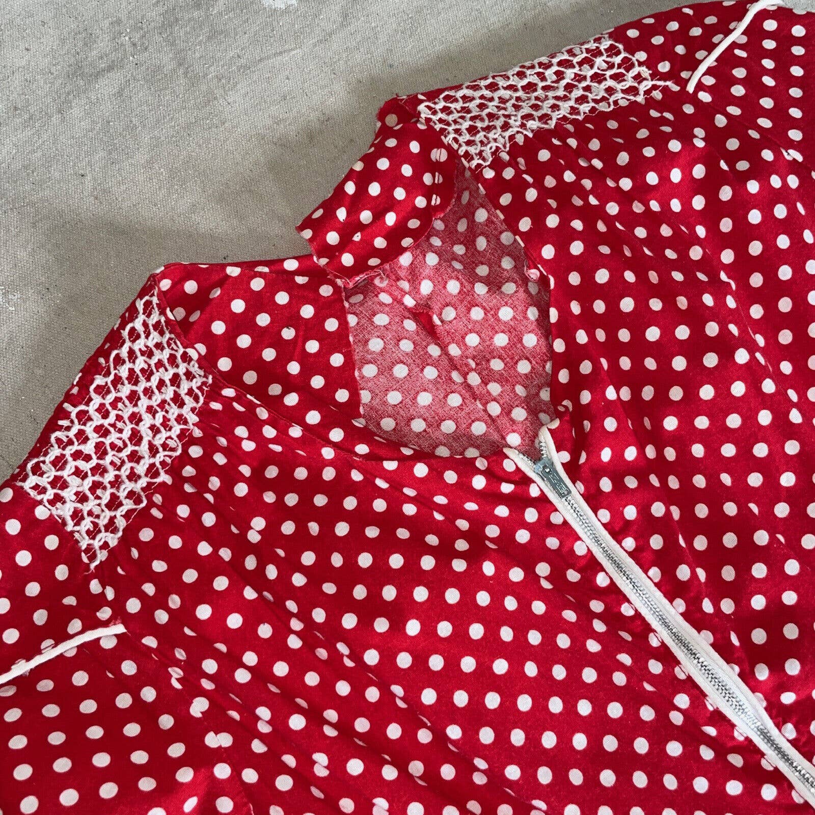 Vintage 40s Zip Front House Dress Puff Sleeve Cotton Polka Dot Midi Pockets by Cotton - Image 9