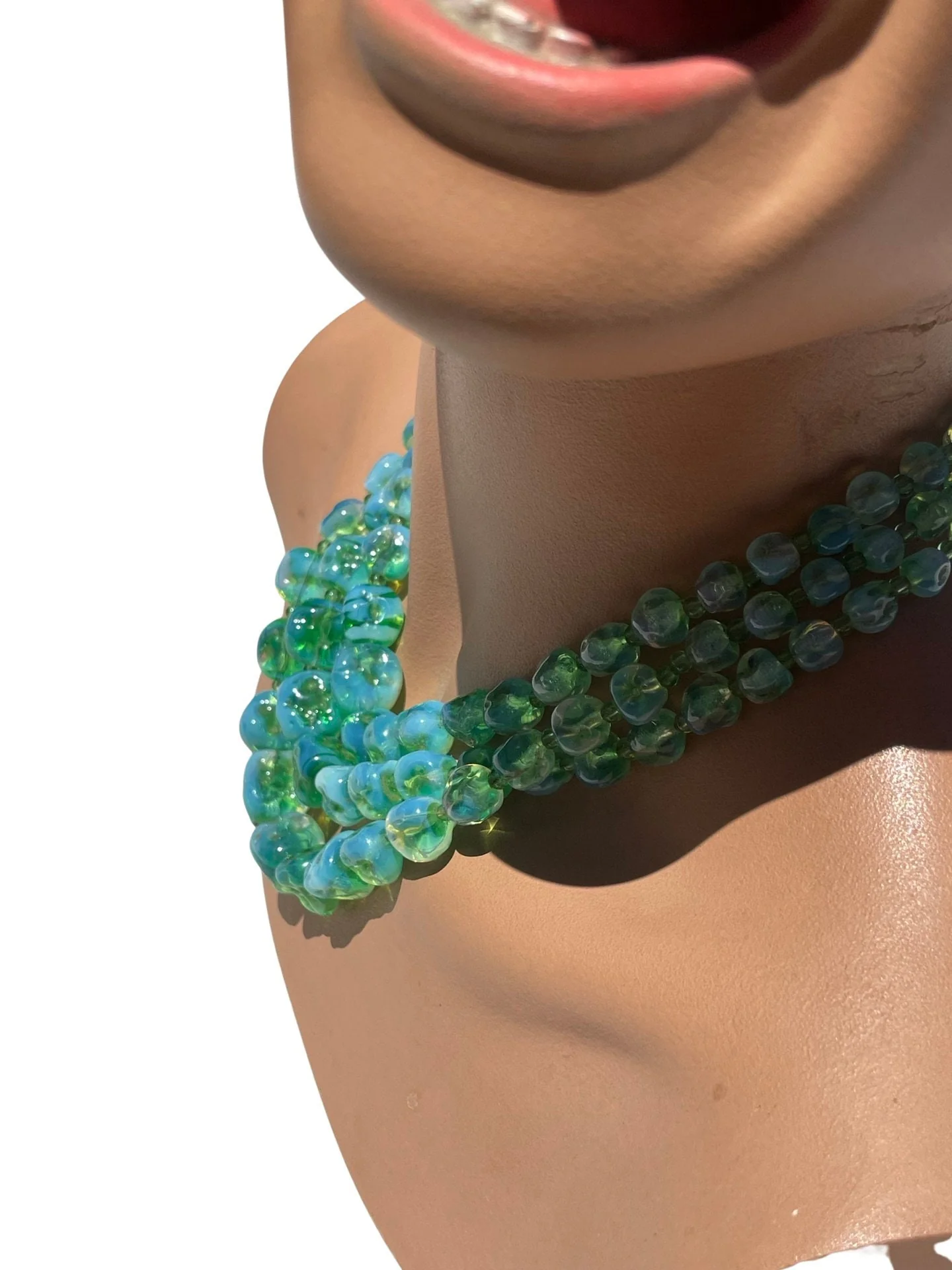 Vintage 50-60s Green Opalescent Glass Beads Necklace Set Sterling Silver by Nettie Rosenstein - Image 6