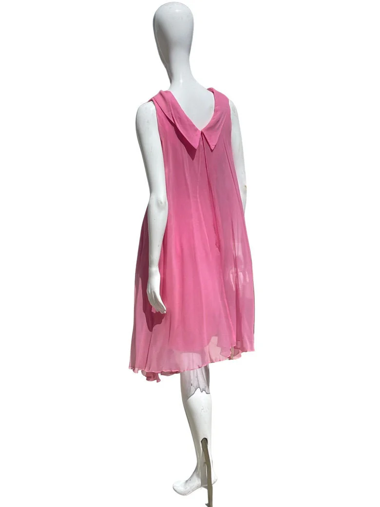 Vintage 50-60s Pink Ethereal Silk Chiffon Dress with Attached Cape and Beaded Brooch Size 8 Party Cocktail Mod Viva Vegas - Image 4